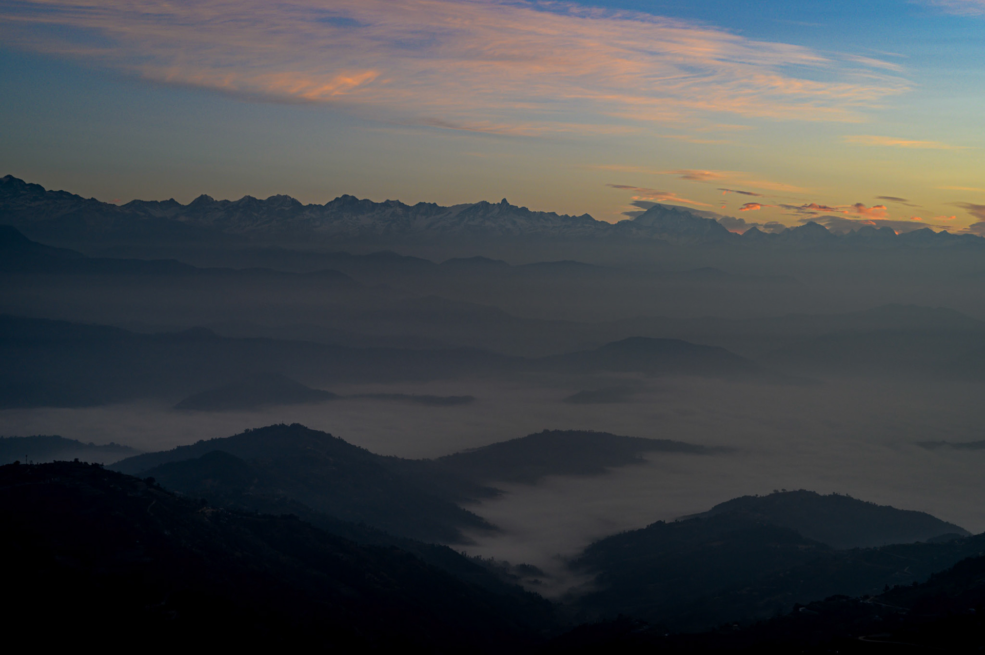 Sunrise from the Everest Manla Resort deck.