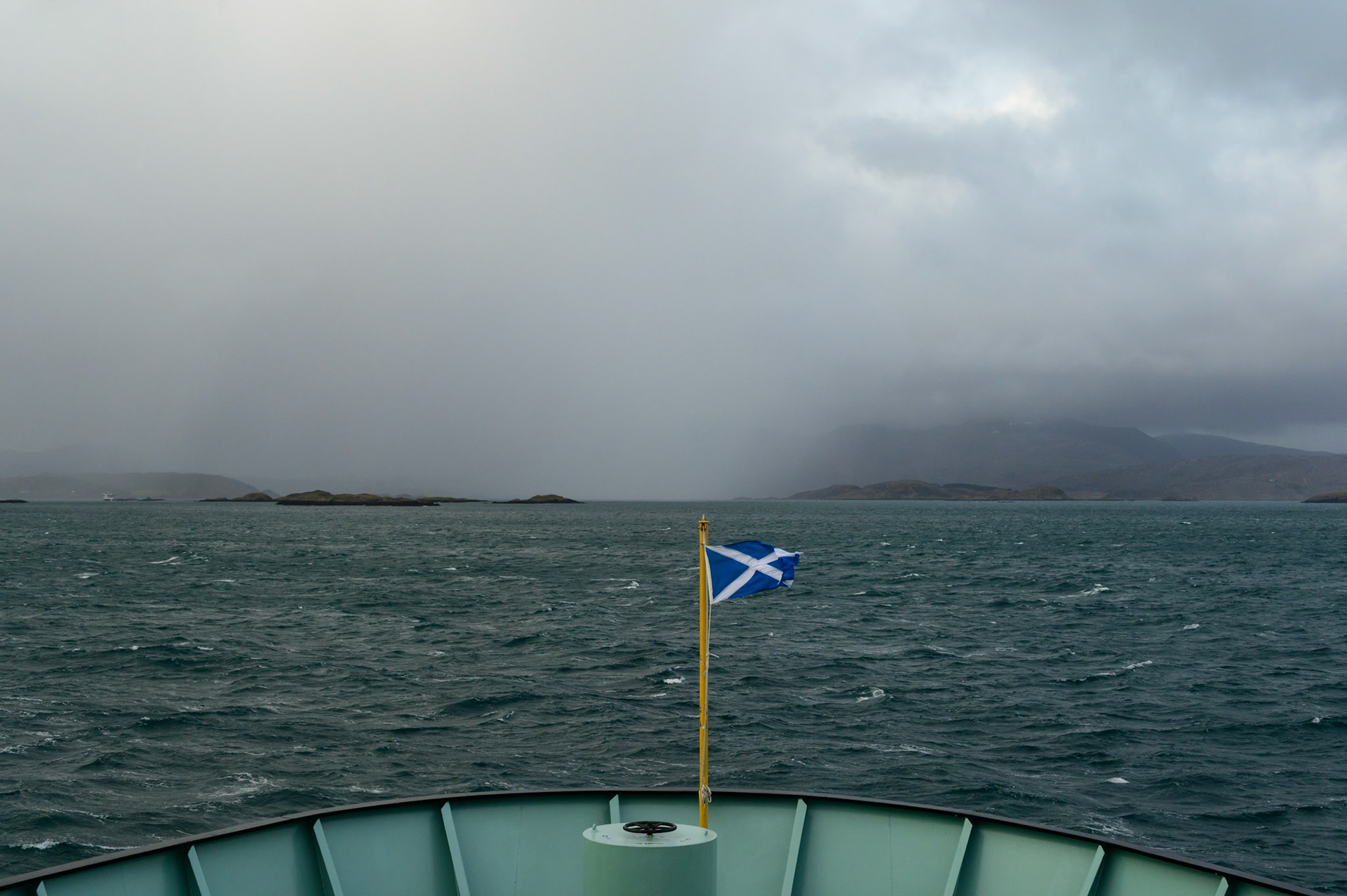 Sailing to Tarbet, on Harris, through wild weather. The last few days were too stormy to sail.