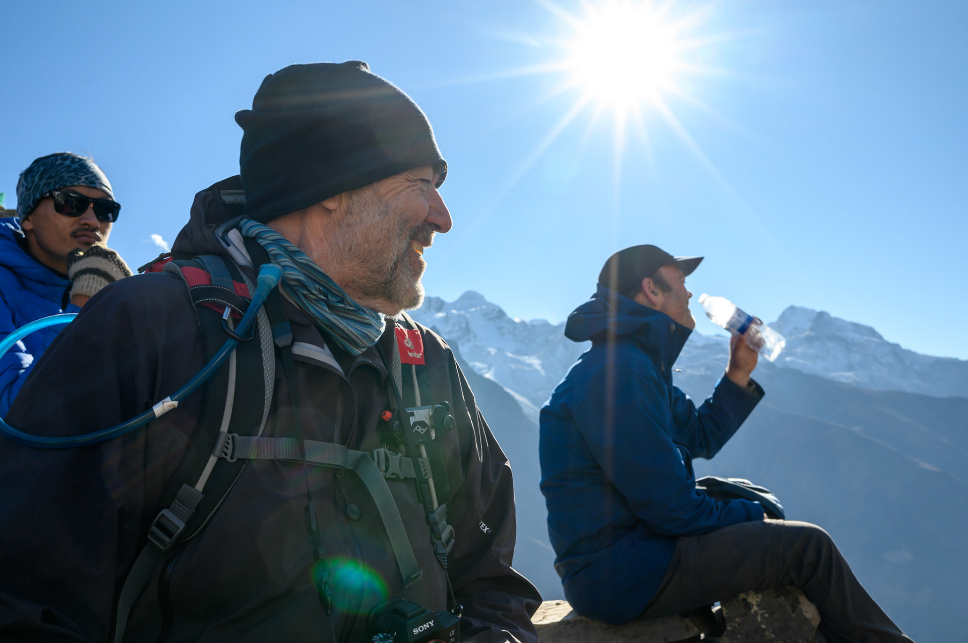 Climbing Kianjin Ri in the afternoon. L-R: Sujan, Pete, Justin.