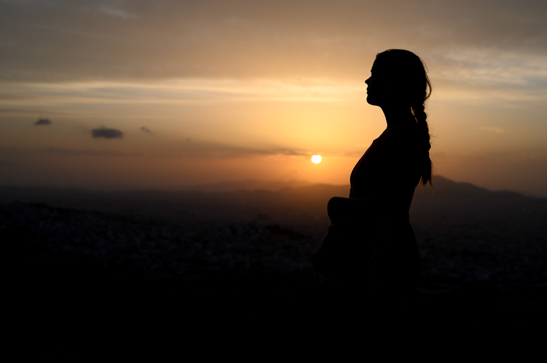 Sheryl and the sunset from Filothei Hill