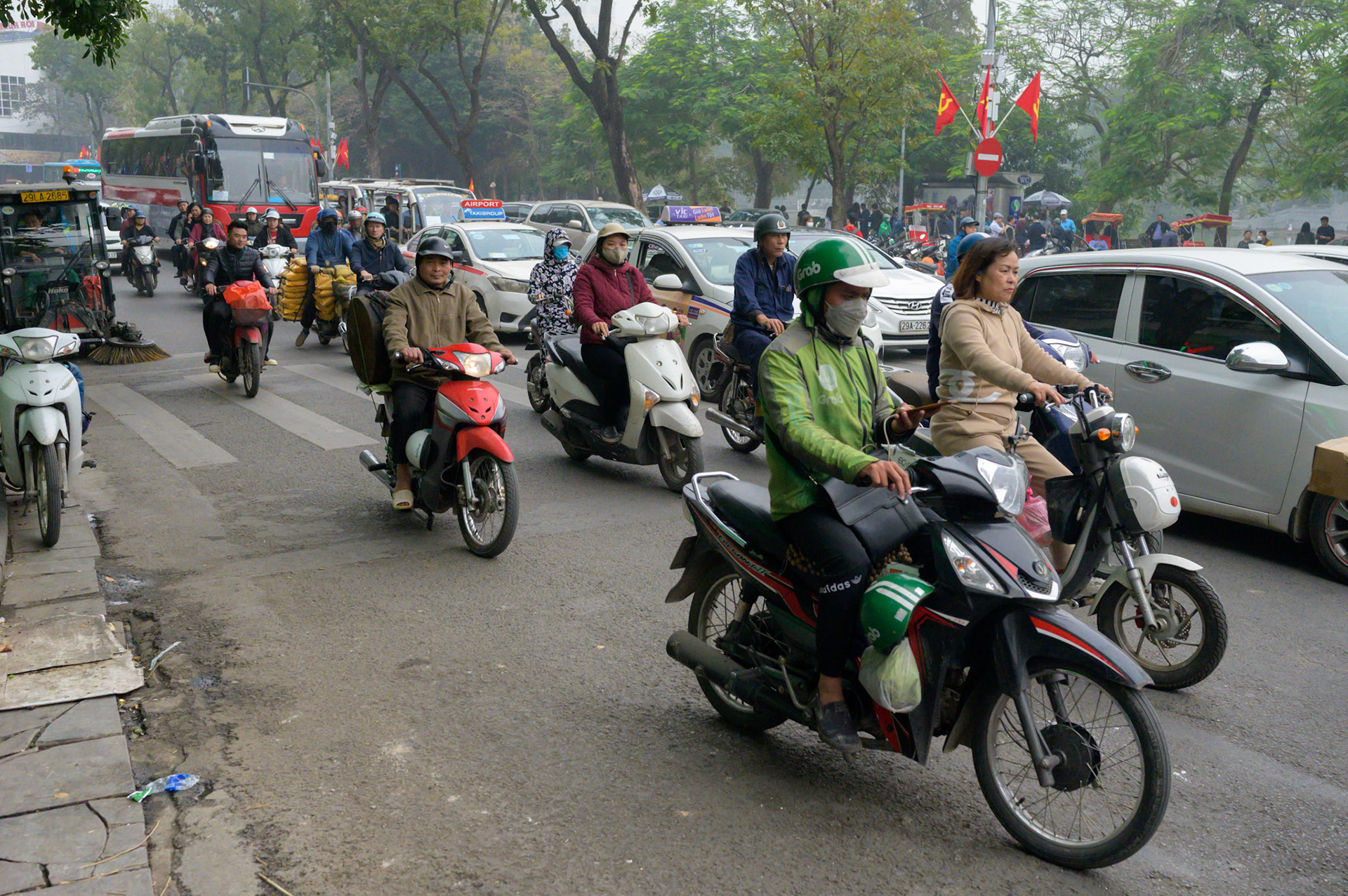 Traffic near Hoan Kiem lake.