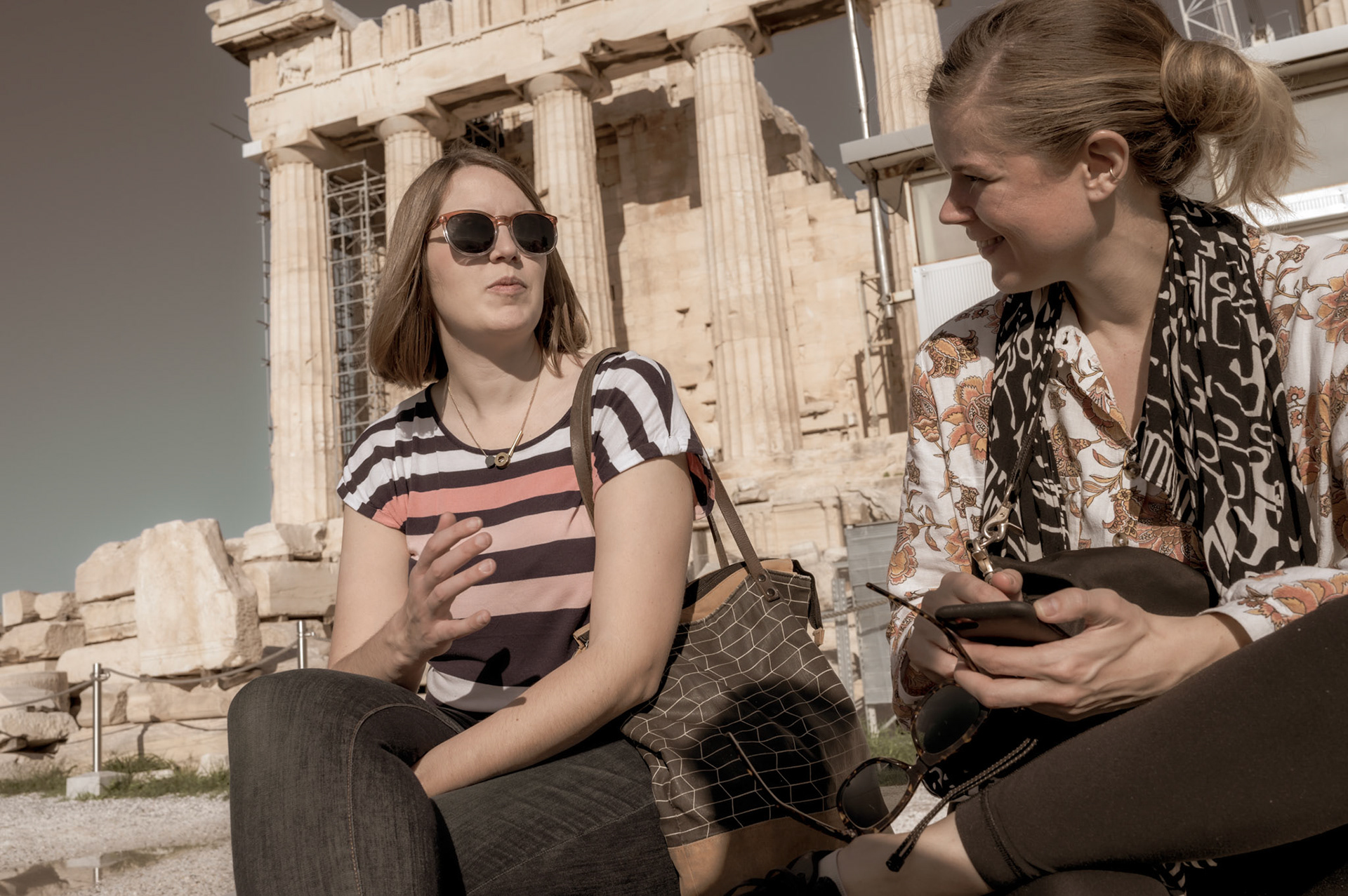 Jenny and Shery relaxing at the Acropolis
