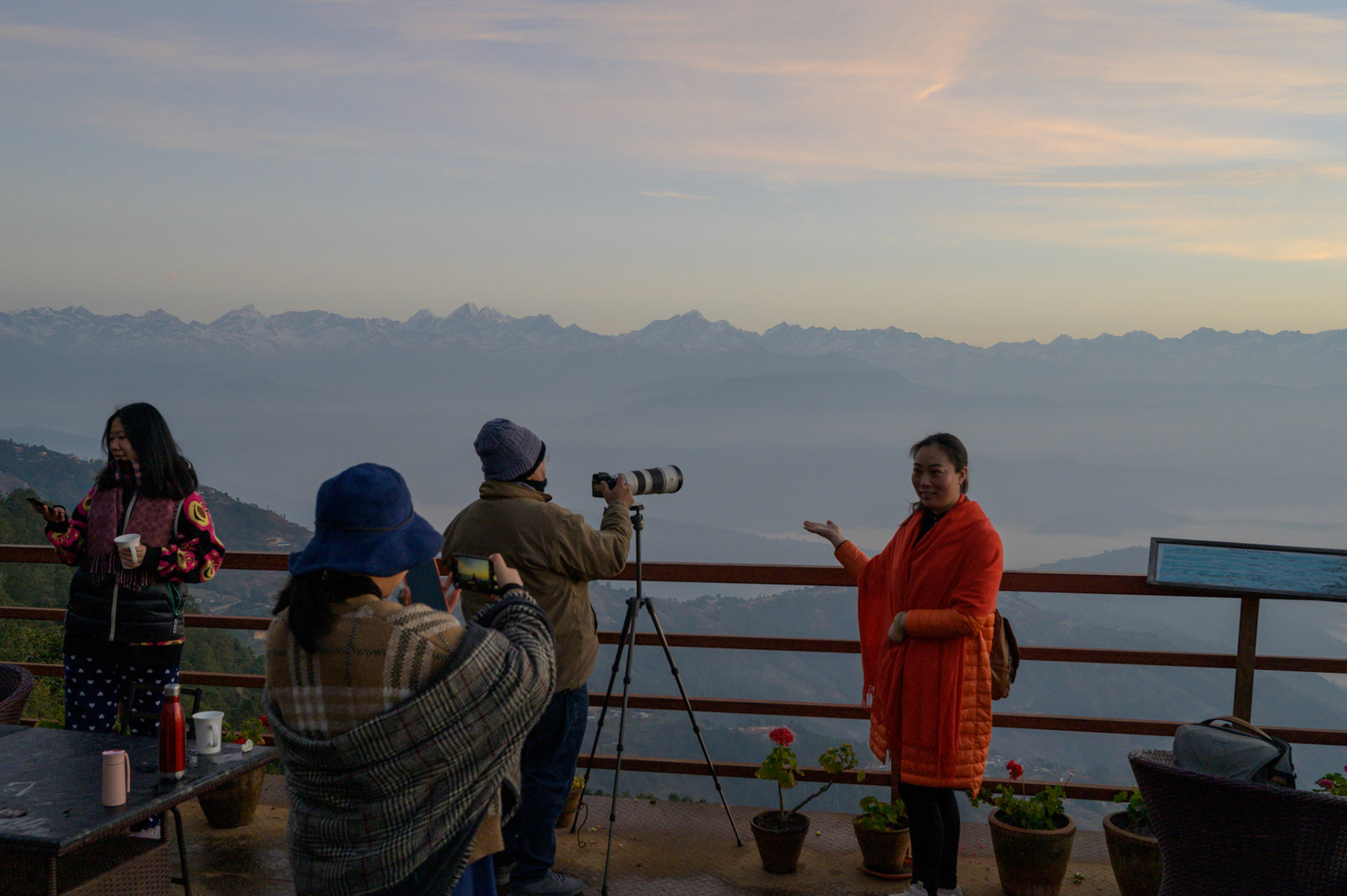 Sunrise from the Everest Manla Resort deck.