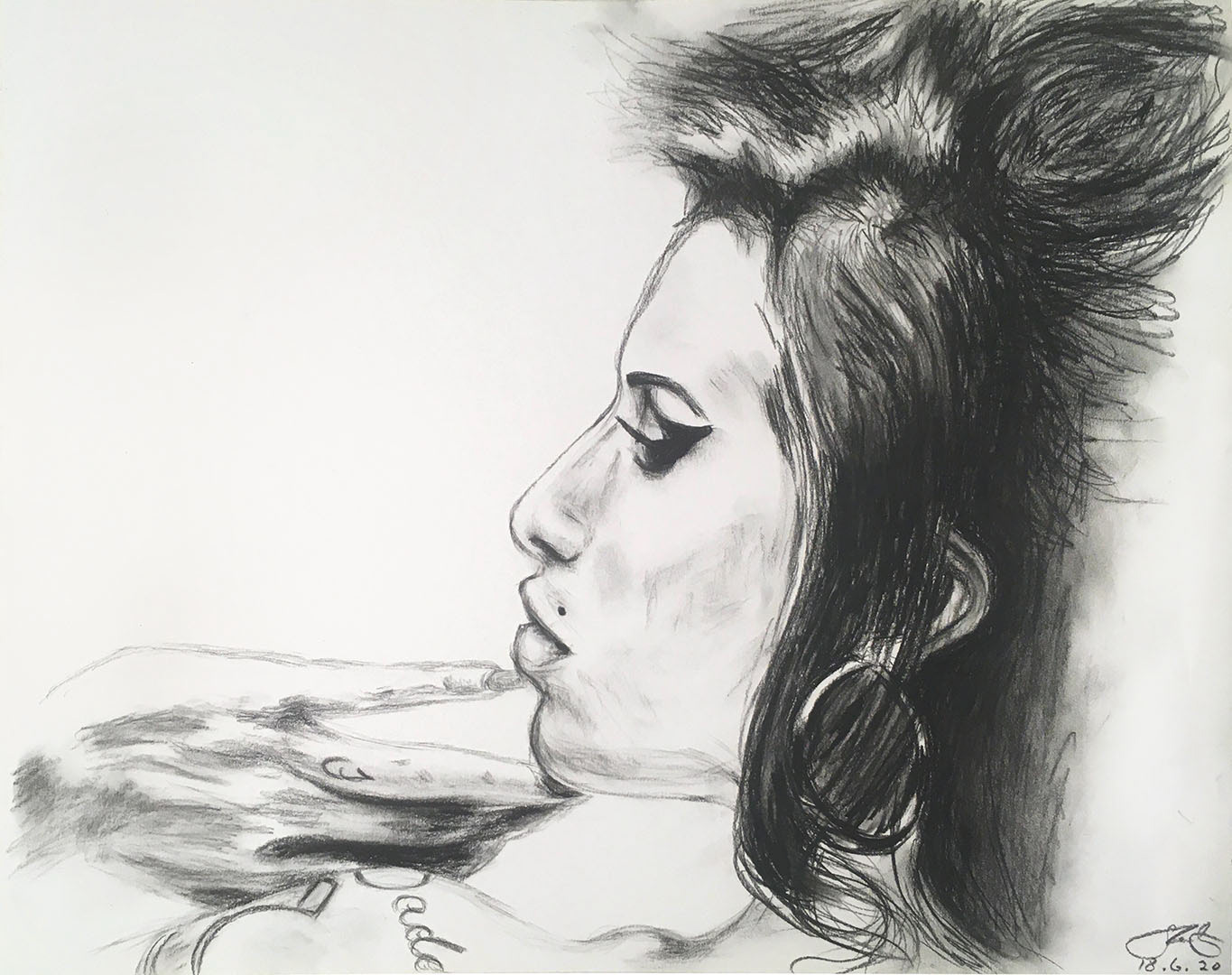Amy Winehouse, Charcoal on Paper, June 2020