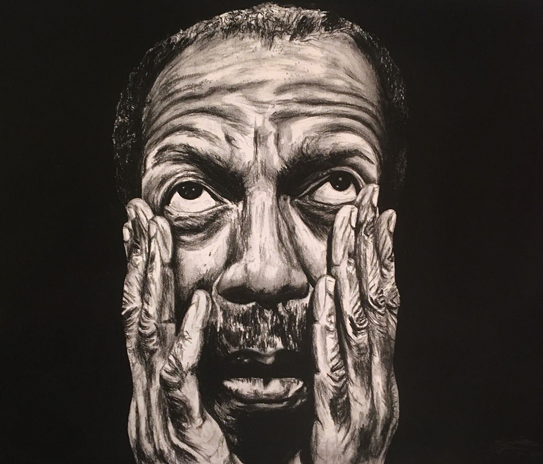 Ornette Coleman, Charcoal and Acrylic on Paper, December 2020