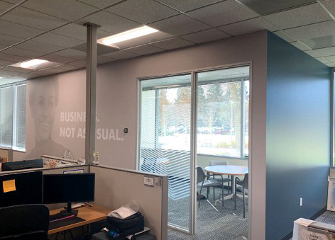 Large wall vinyls, crystal dusted privacy vinyl (window) and paint