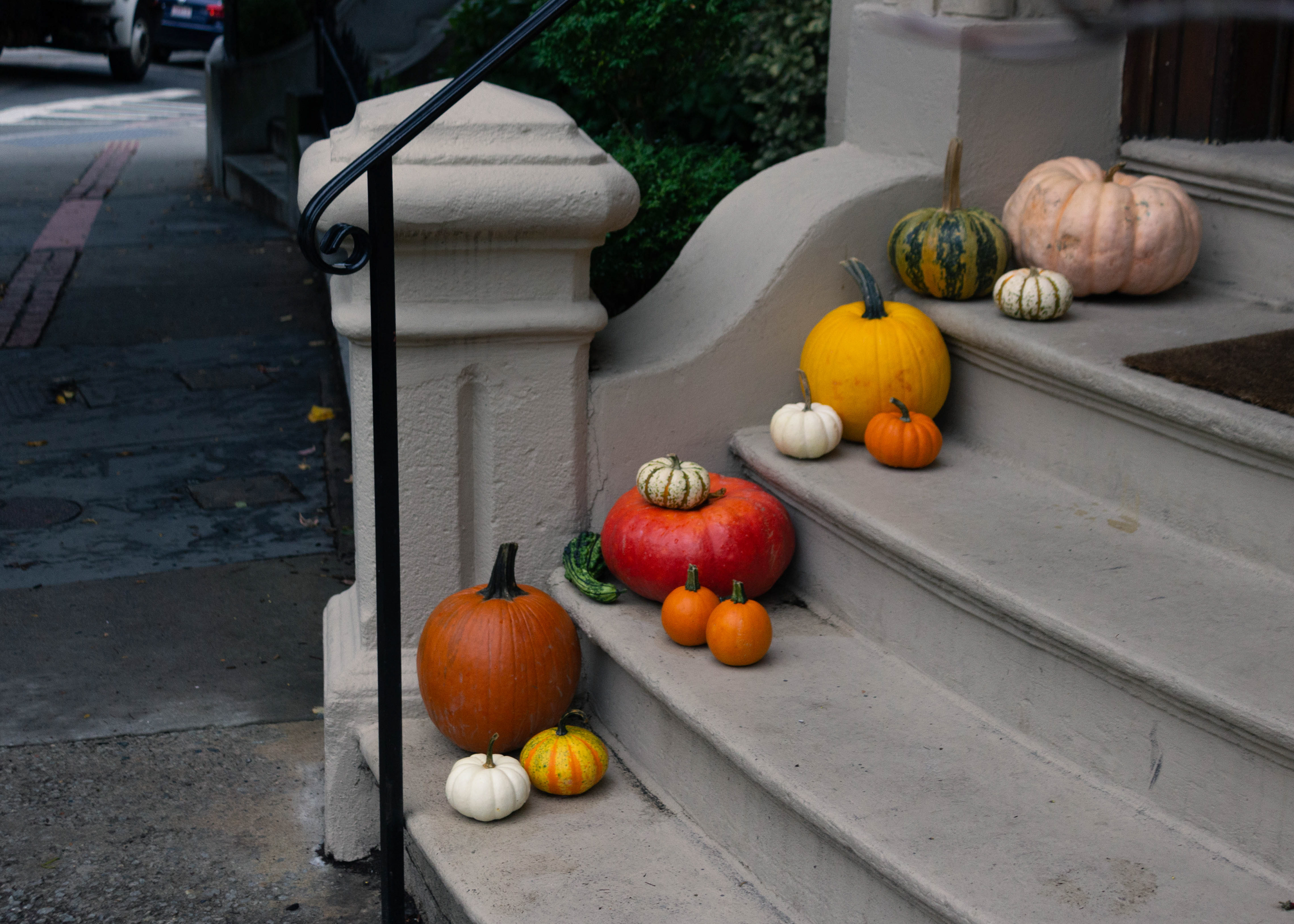 Fun fall decor on the steps of a house just off the Freedom Trail.