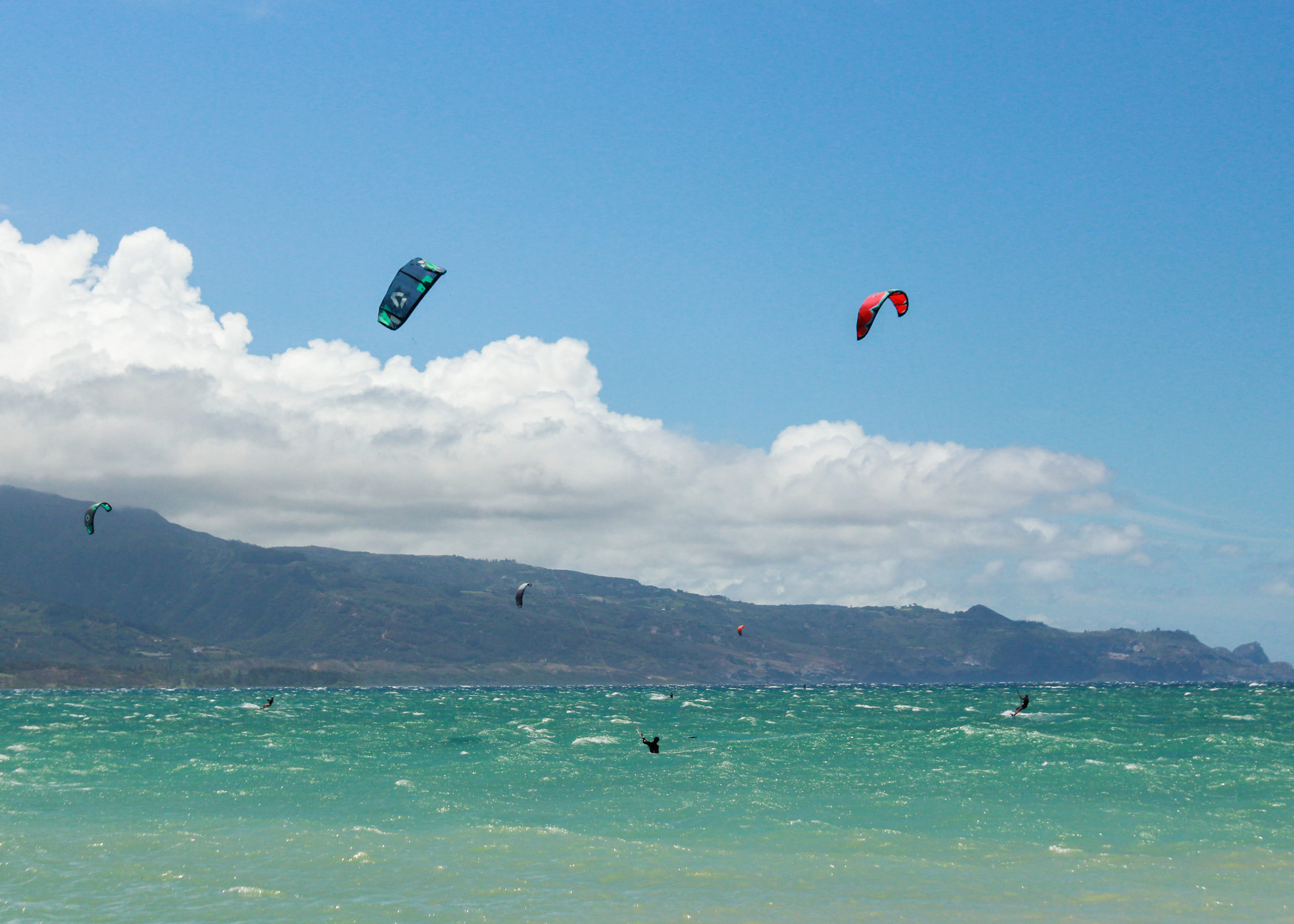 Kite surfers at Kanaha Beach Park.