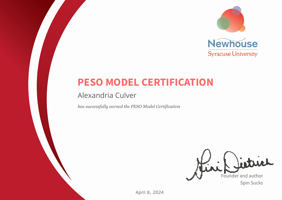 SpinSucks (by Gini Dietrich) PESO Model Certification