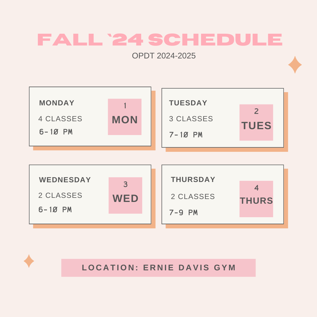 Schedule of dance classes posted to the club's Instagram.