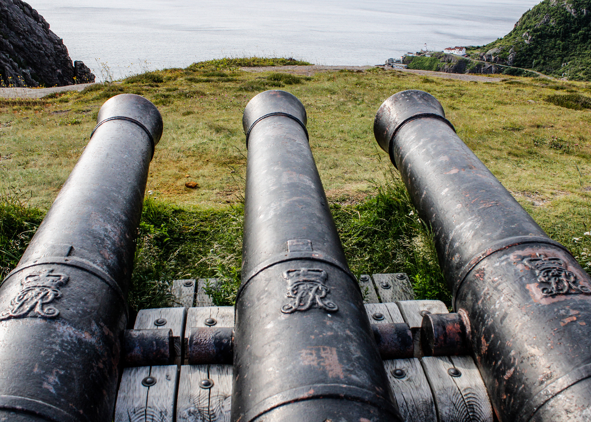 King Richard royal stamp on canons on the cliffs of Signal Hill, NL, Canada