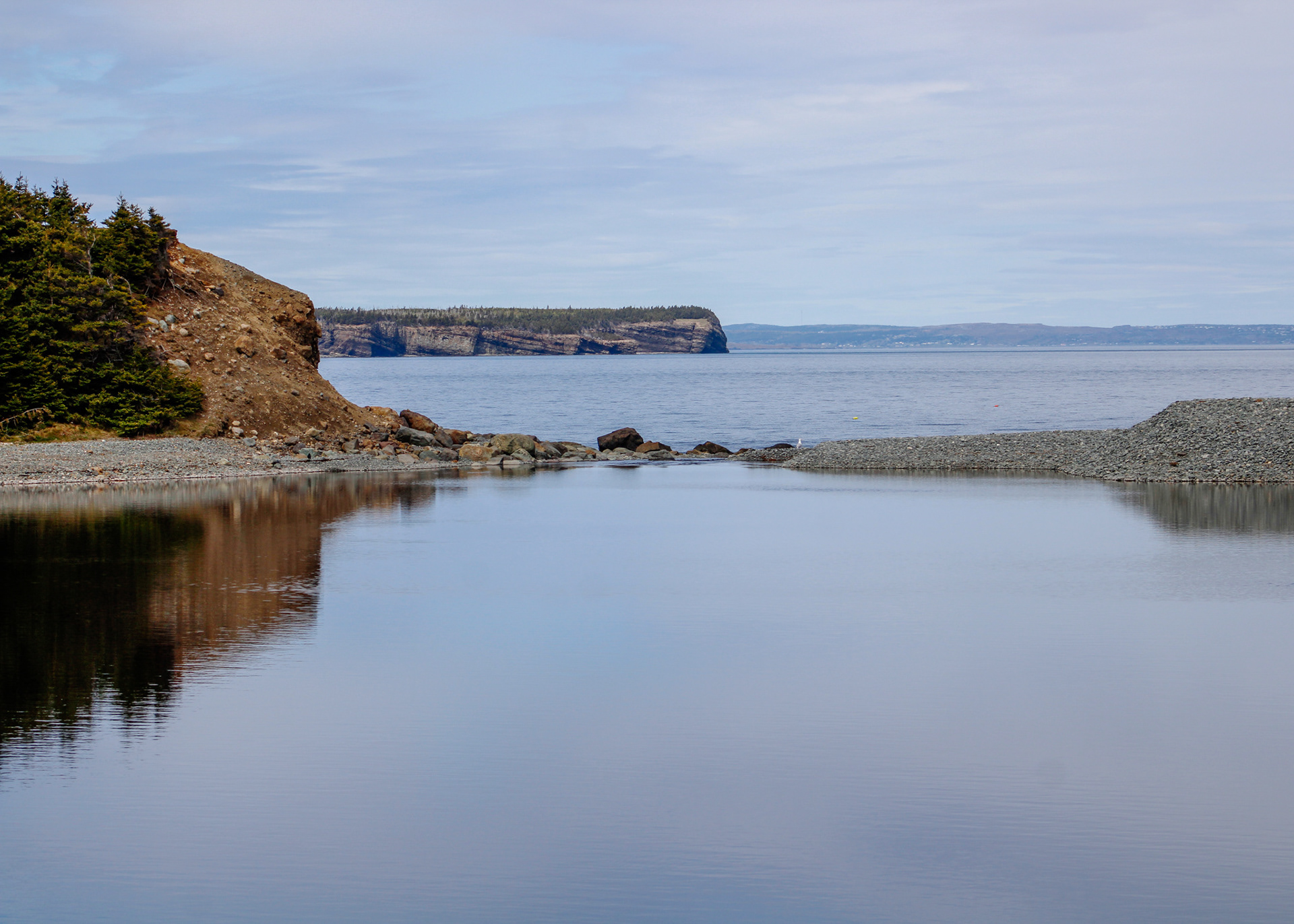 River meets the mouth of the ocean on the Manuels River Trail