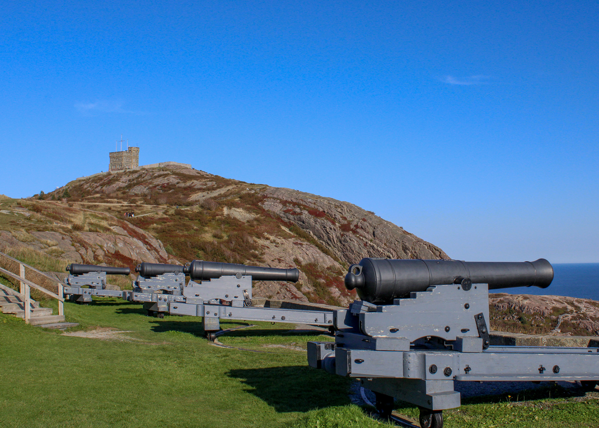 Canon in the foreground of Cabot Tower, Signal Hill, Newfoundland
