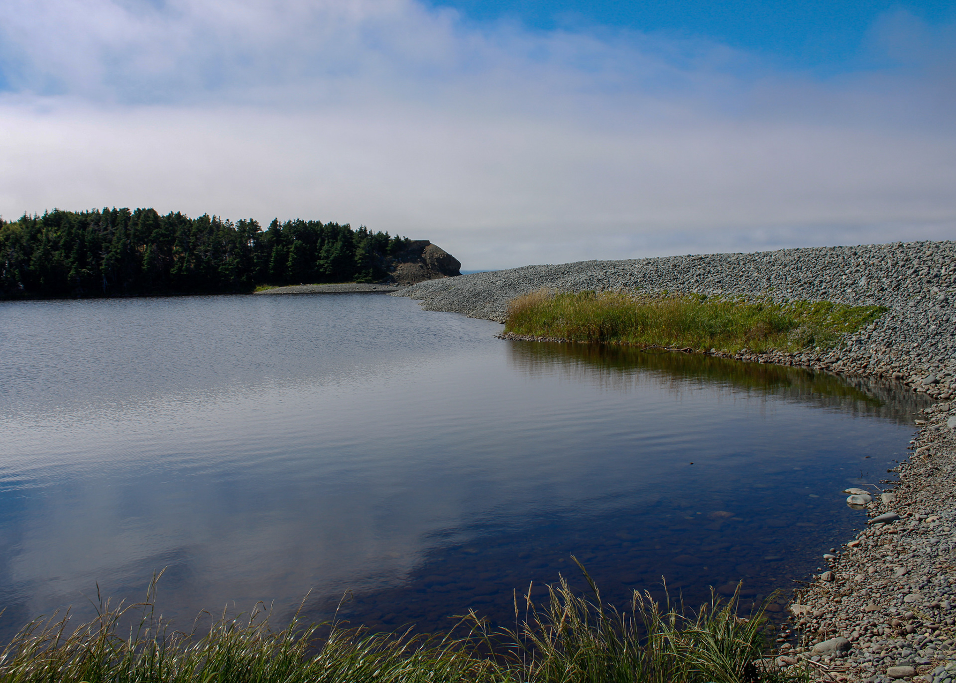 Mouth of the river meets the North Atlantic ocean on the at Manuels River Trail, Newfoundland
