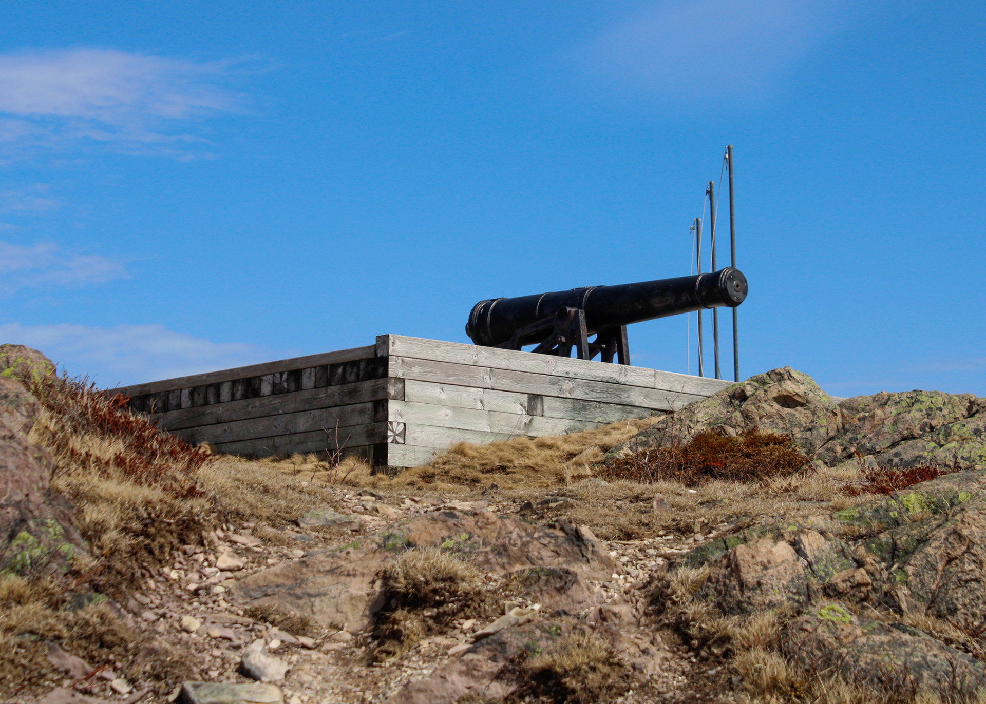 Canon on a wooden platform on Gibbet Hill, Newfoundland, Canada