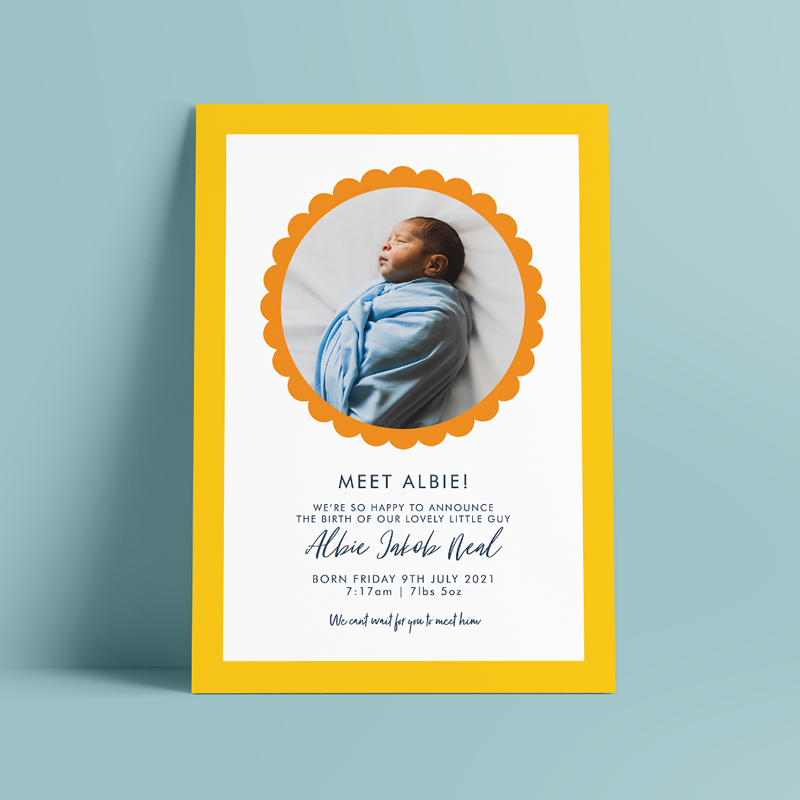 Bold Yellow and Orange Baby Announcement Card
