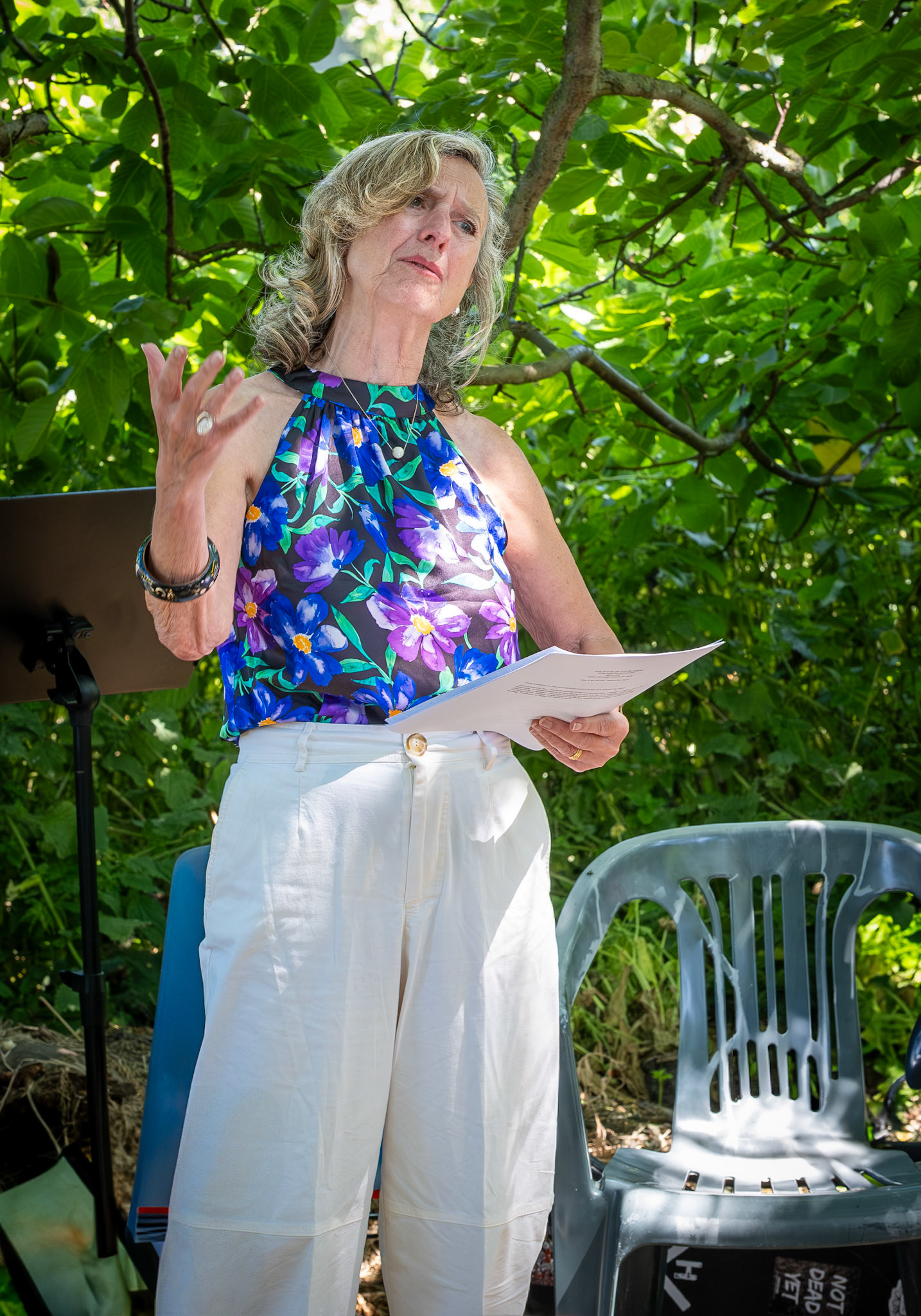 Natalie Cameron-Ward, actor and poet, reading her poem about Barbie, found dead and naked on the railway tracks at Deal Station. Was it the wicked Ken wot done it? Poetry readings at the Captains Garden Open Day