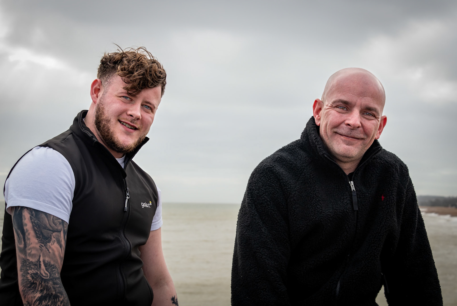 Marcus and Andrew, from Halifax, on holiday to visit family. Deal Pier, 9th February, 2024.