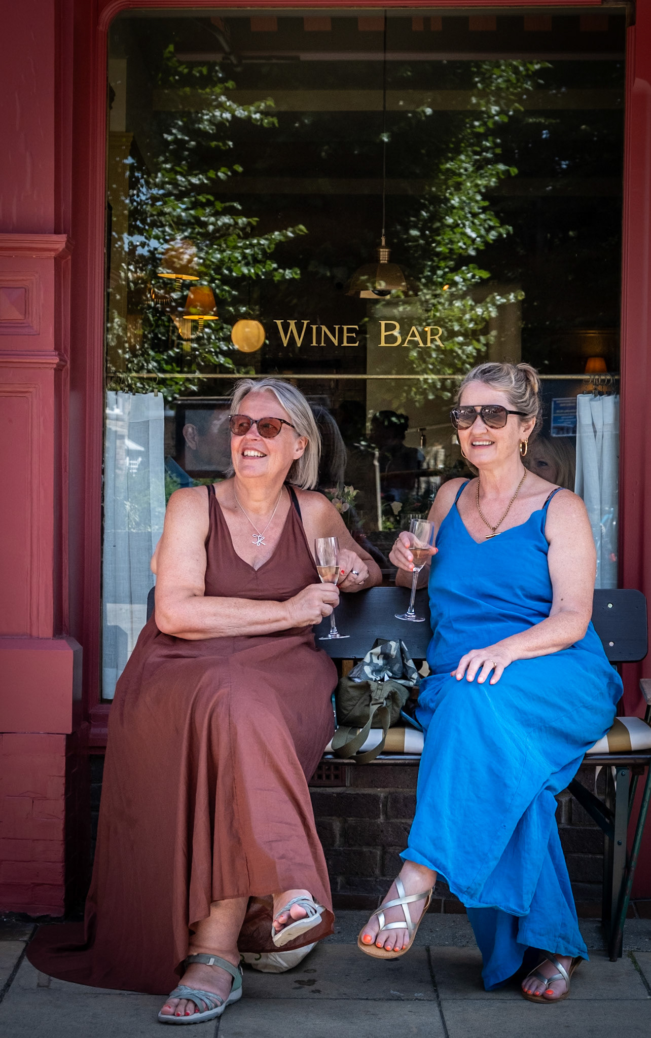 Julia and Polly enjoying the music of Jame Boyd, outside Le Pinardier, Saturday 25th July, 2026. They were visiting from Buckinghamshire and London. 