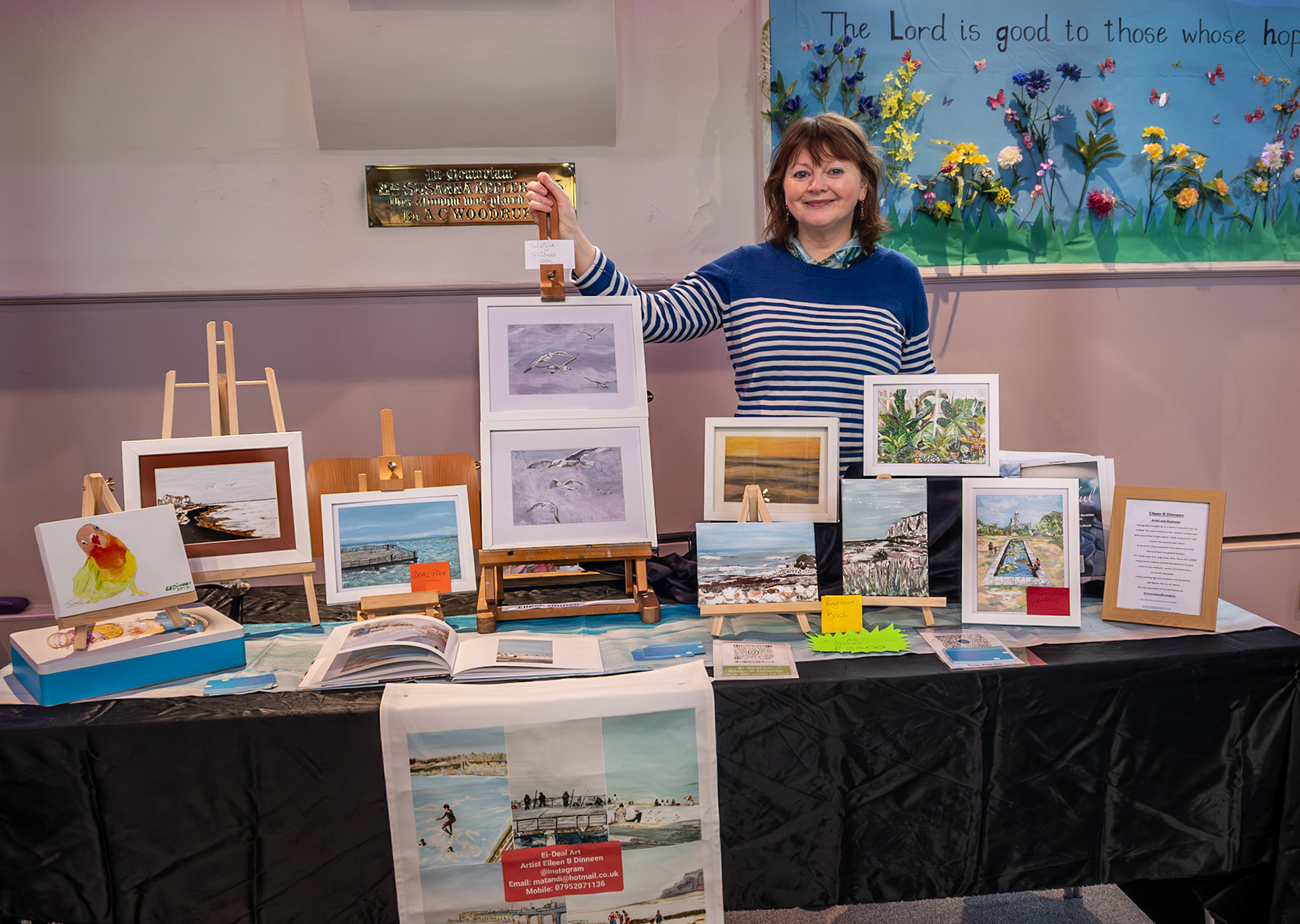 Eileen Dinneen, artist, at the Small is Beautiful launch event for next month's Open Studios. Eileen is also a support worker at the Martha Trust and a rehab/physio assistant at the Imperial Hospital, London. St George's Church, 16th May, 2026. @eileenbdnneen