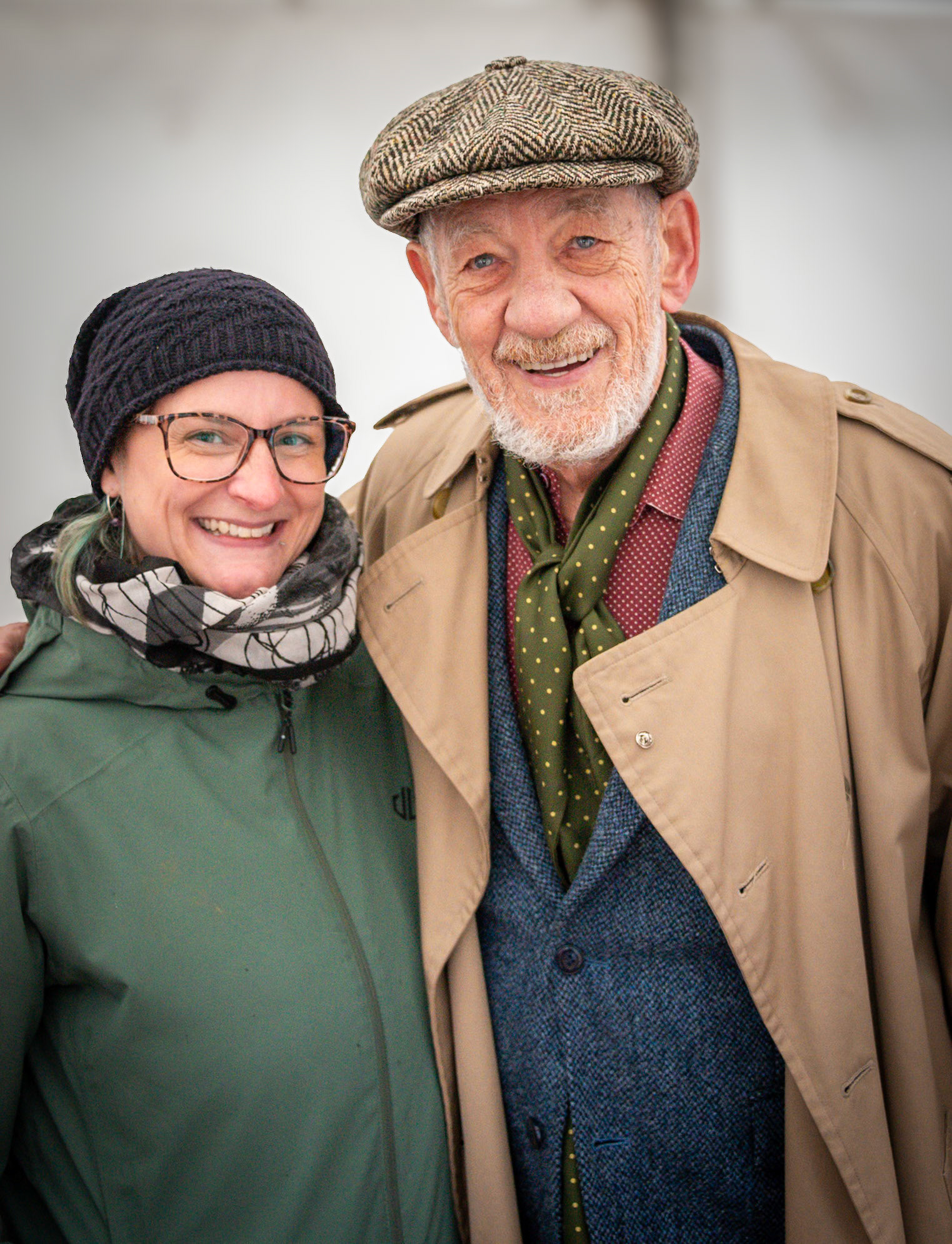 Hayley Bryant with Sir Ian McKellen at the Frost Fair at Beacon Hill Cottage, 7th December, 2024. Hayley makes seasonal gifts and other treats. Facebook: Hayley Belle Makes