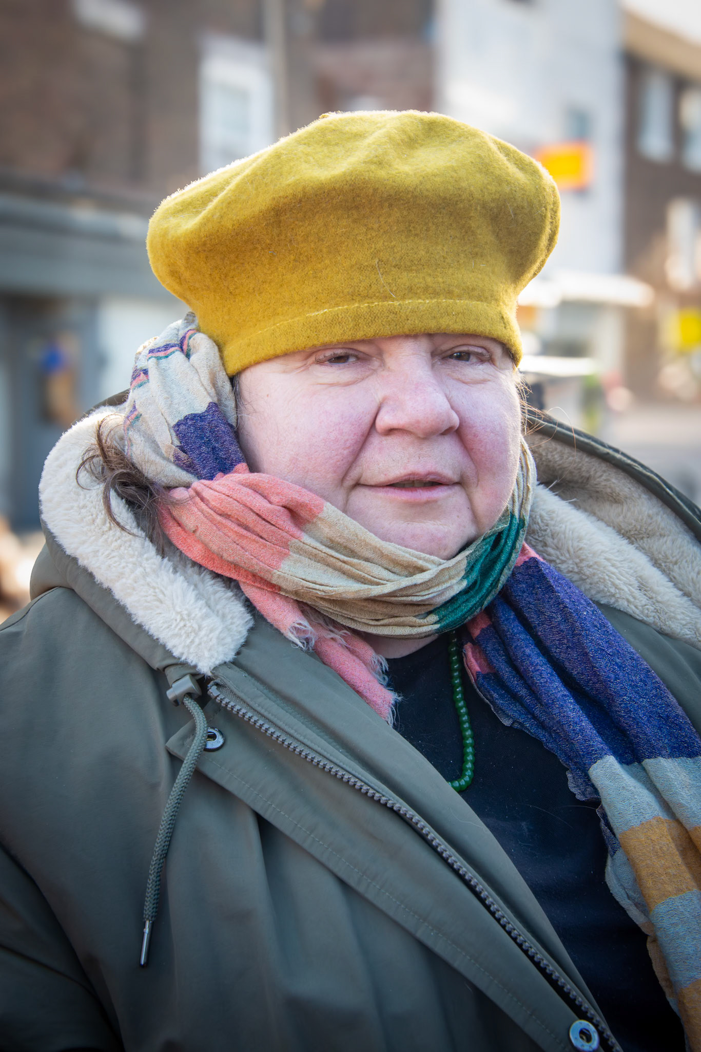Tracey, Director of Creative People and Places and Board Member at the Astor Theatre. Outdoor coffee at Real Deal Roasters, Deal Market, 25th January, 2025.