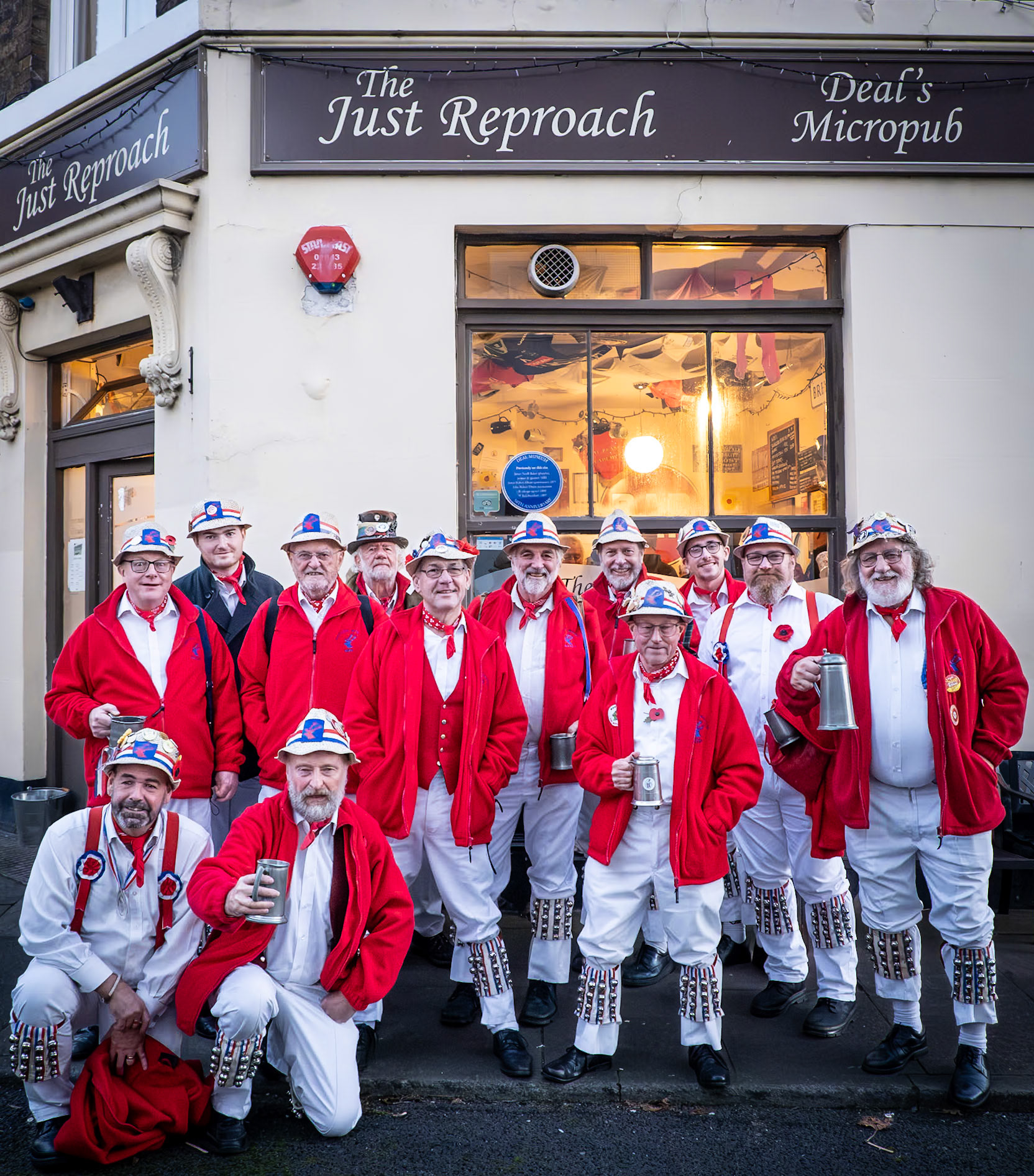 The Hartley Morris Men who were dancing outside and singing inside the Just Reproach, King Street, Deal, Saturday, 11th November, 2023.