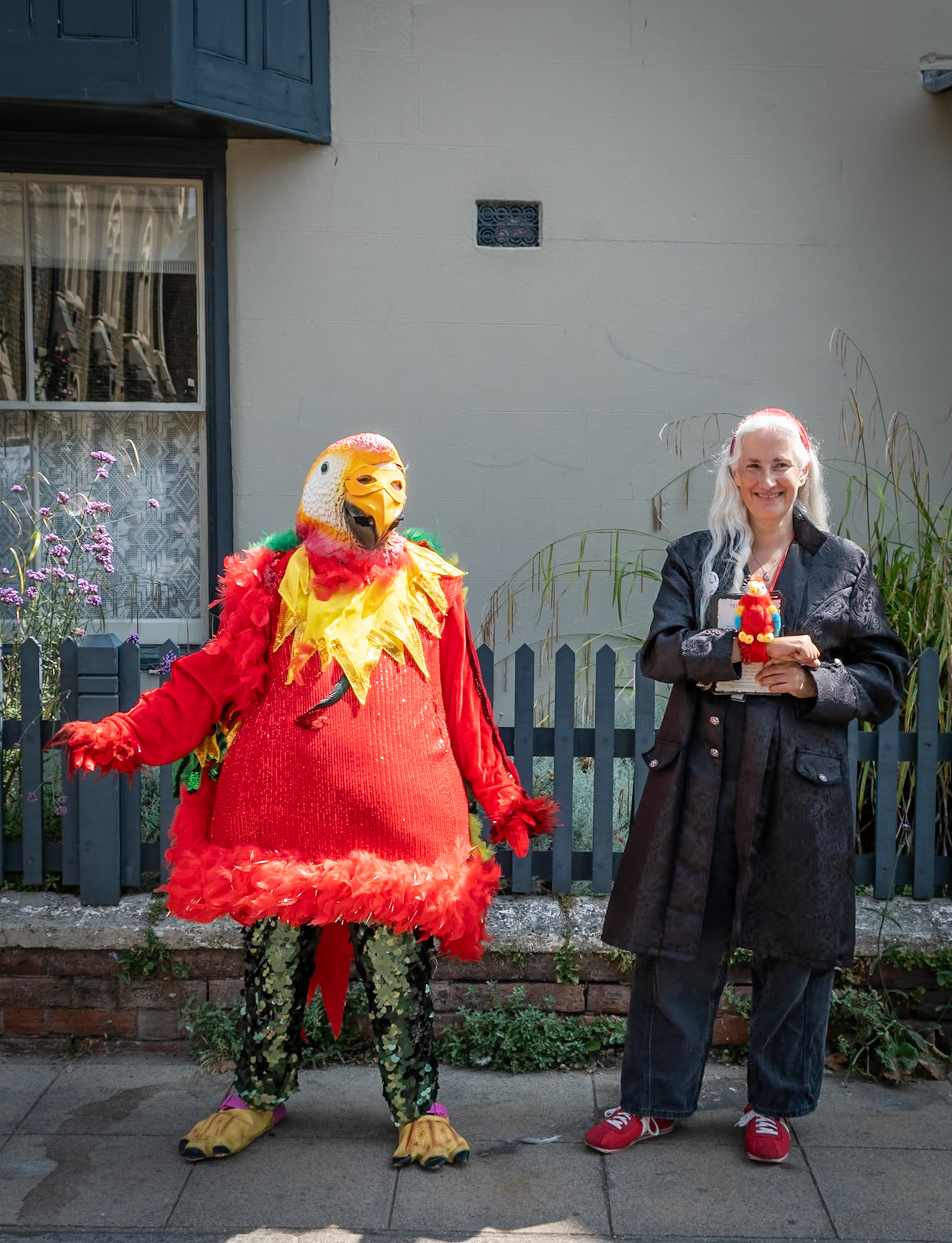Julie (Kemp) as the parrot and Debbie as her keeper advertising a Deal Pirates family day at the Landmark Centre, Saturday 25th July, 2026.