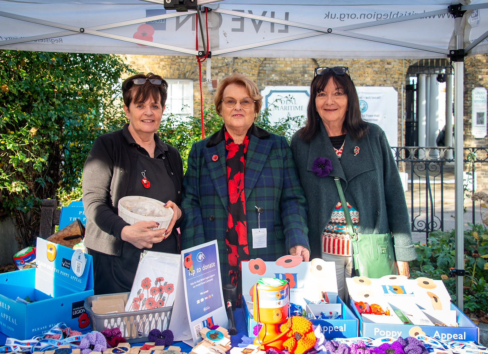 Sharon of Merrygardens, Deal High Street with Janet and Linda of the Deal Inner Wheel. Janet and Linda were promoting the Poppy Appeal. Sharon provides drinks for the volunteers.