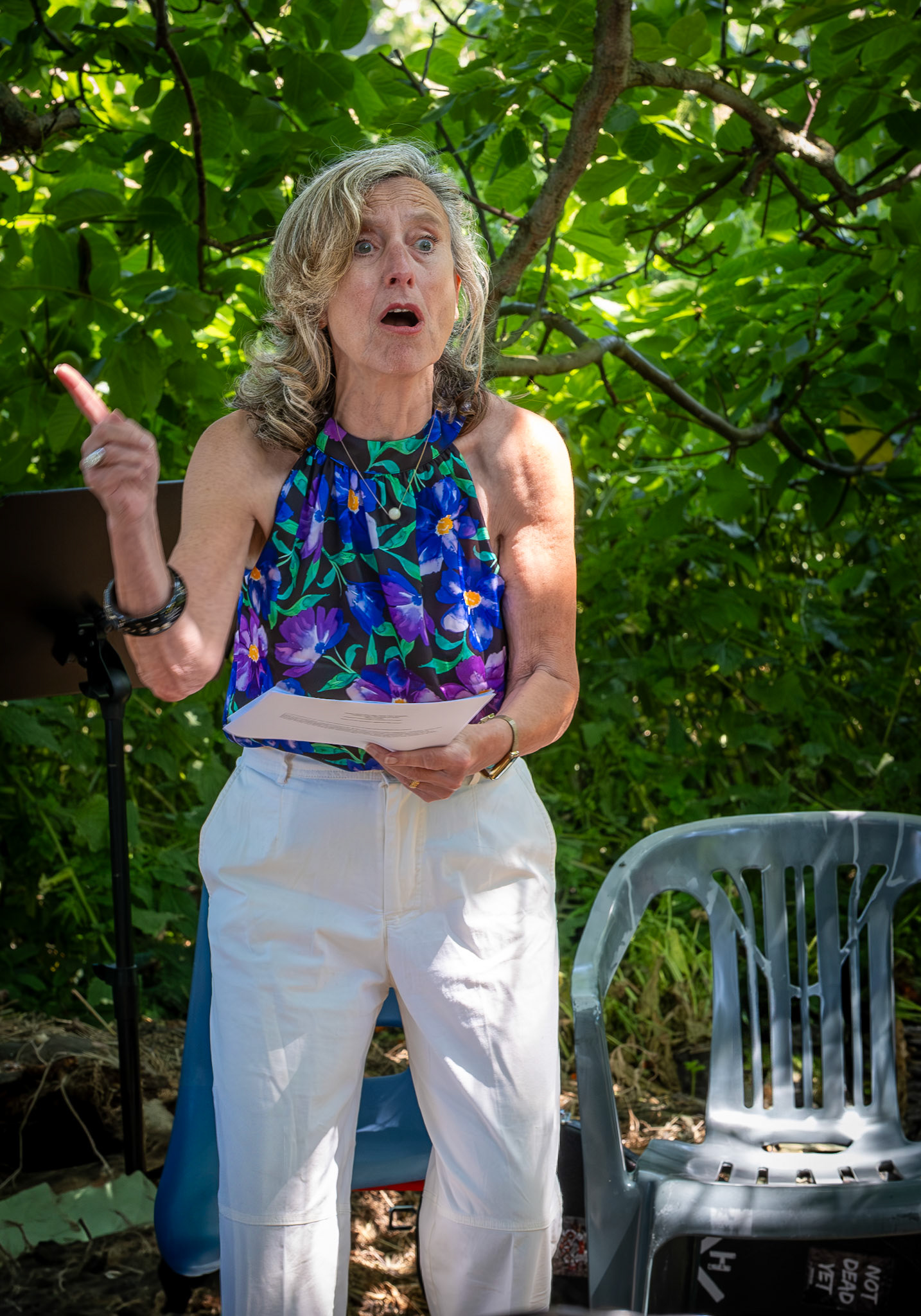 Natalie Cameron-Ward, actor and poet, reading her poem about Barbie, found dead and naked on the railway tracks at Deal Station. Was it the wicked Ken wot done it? Poetry readings at the Captains Garden Open Day