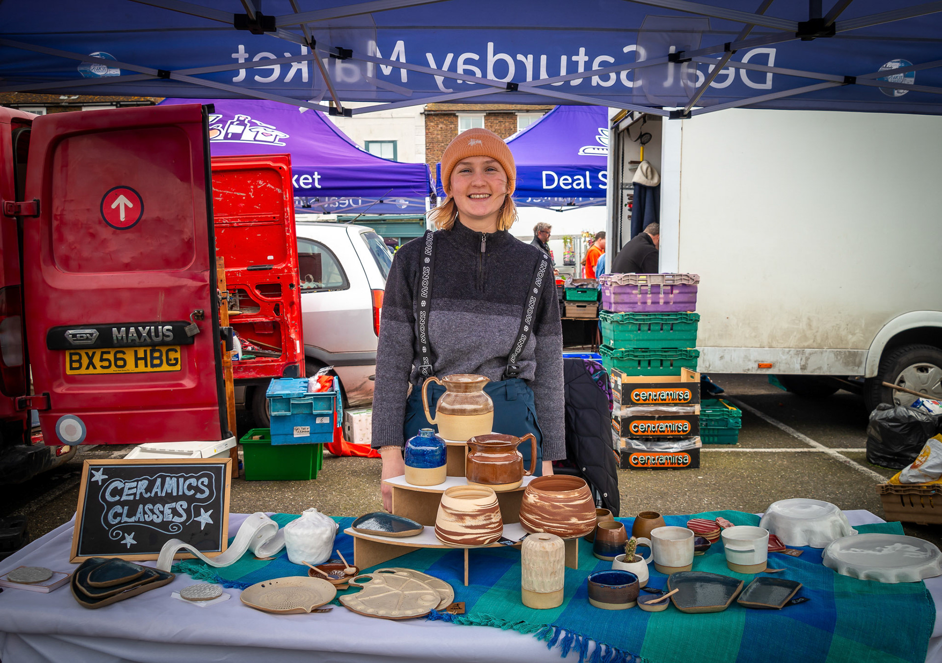 Alexandra Walton, ceramacist and teacher, Pinch Ceramic, at Deal Market, 6th April, 2024. @pinch_ceramic