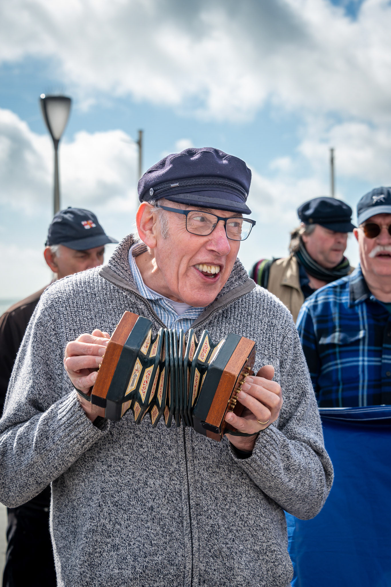 A Kellet Gut Shantyman on the concertina, Deal Pier, 1st April, 2024.