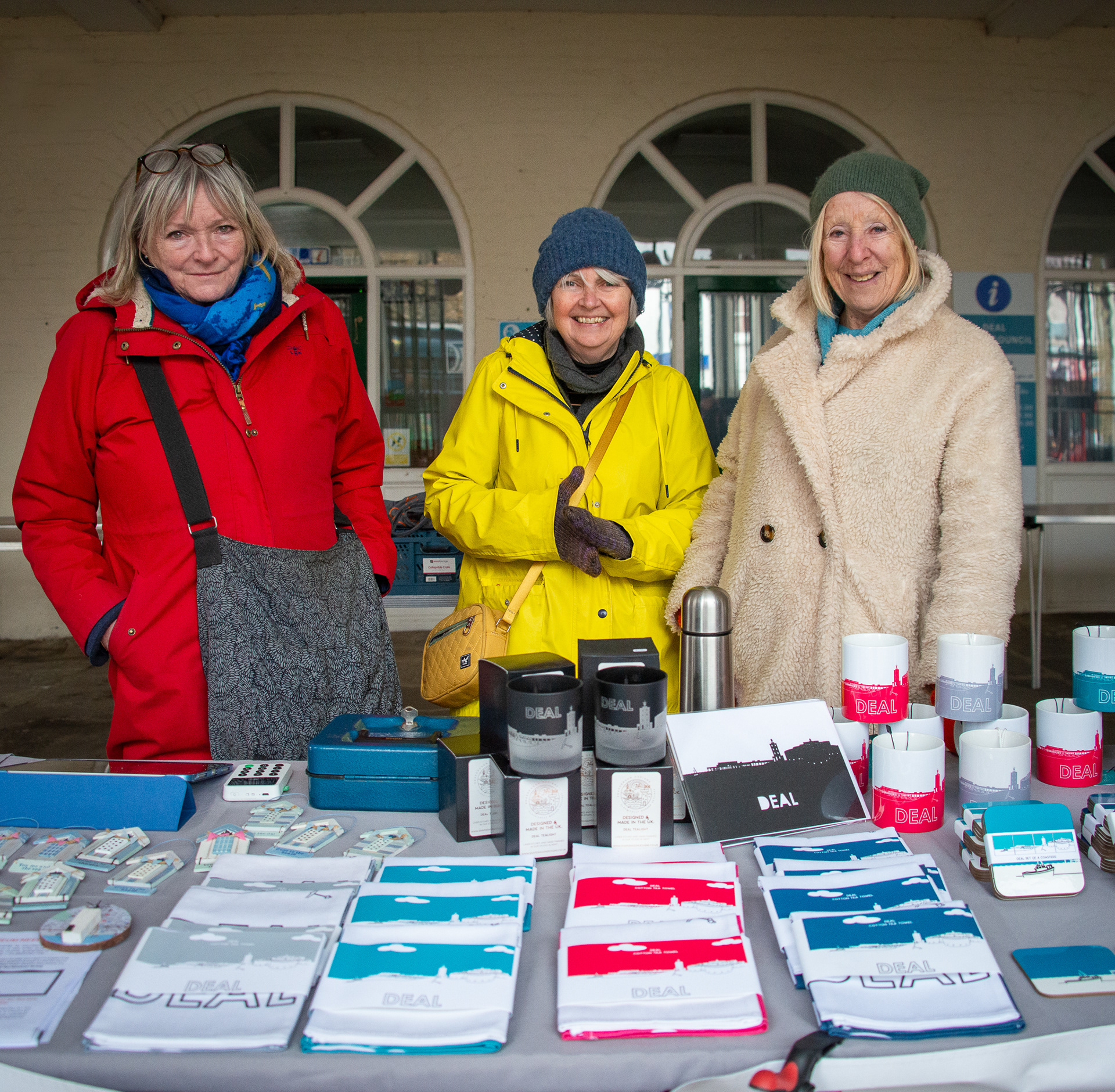 Fay, Kathy and Helga, fundraising for Deal Museum, The Town Hall Undercroft, Deal High Street, 14th March, 2025. 