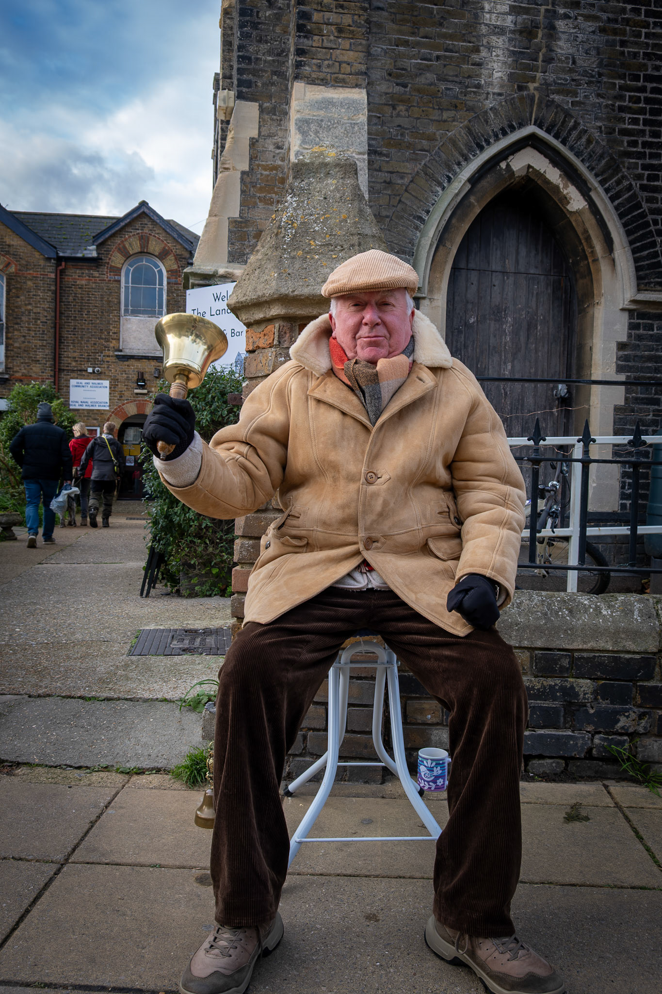 Colin ringing customers into the Leaps and Bounds Craft Fair at the Landmark Centre, 22nd November, 2025. Leaps and Bounds is a community project empowering adults with learning difficulties. https://www.leapsandboundsdeal.org/