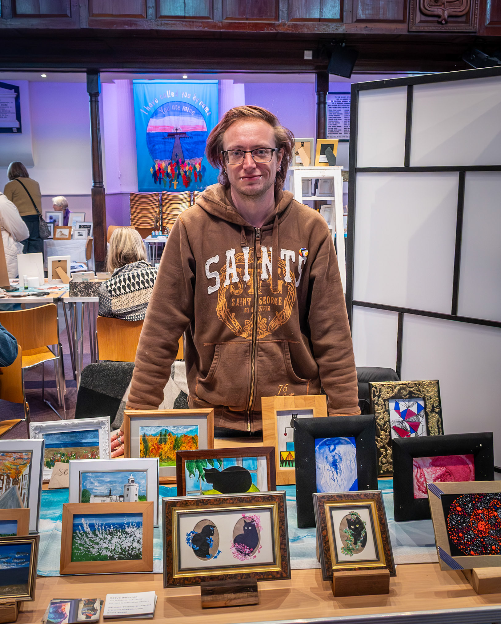 Steve Wheeler, multidisciplinary artist, at the Small is Beautiful launch event for next month's Open Studios. St George's Church, 16th May, 2026. @wedonotsellkrakens