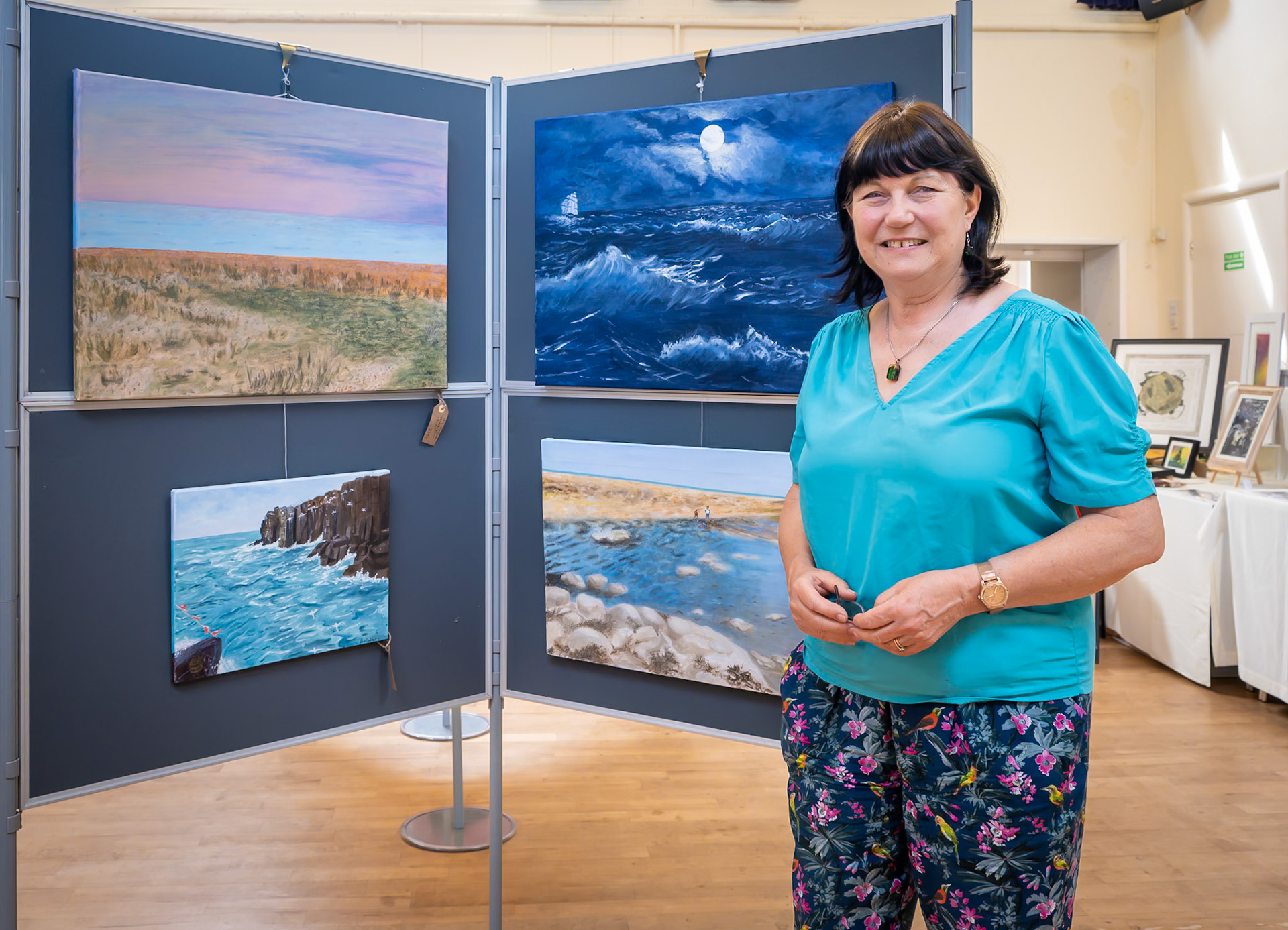 Pam Cutler, acrylic, watercolour, oil paintings and printmaking.