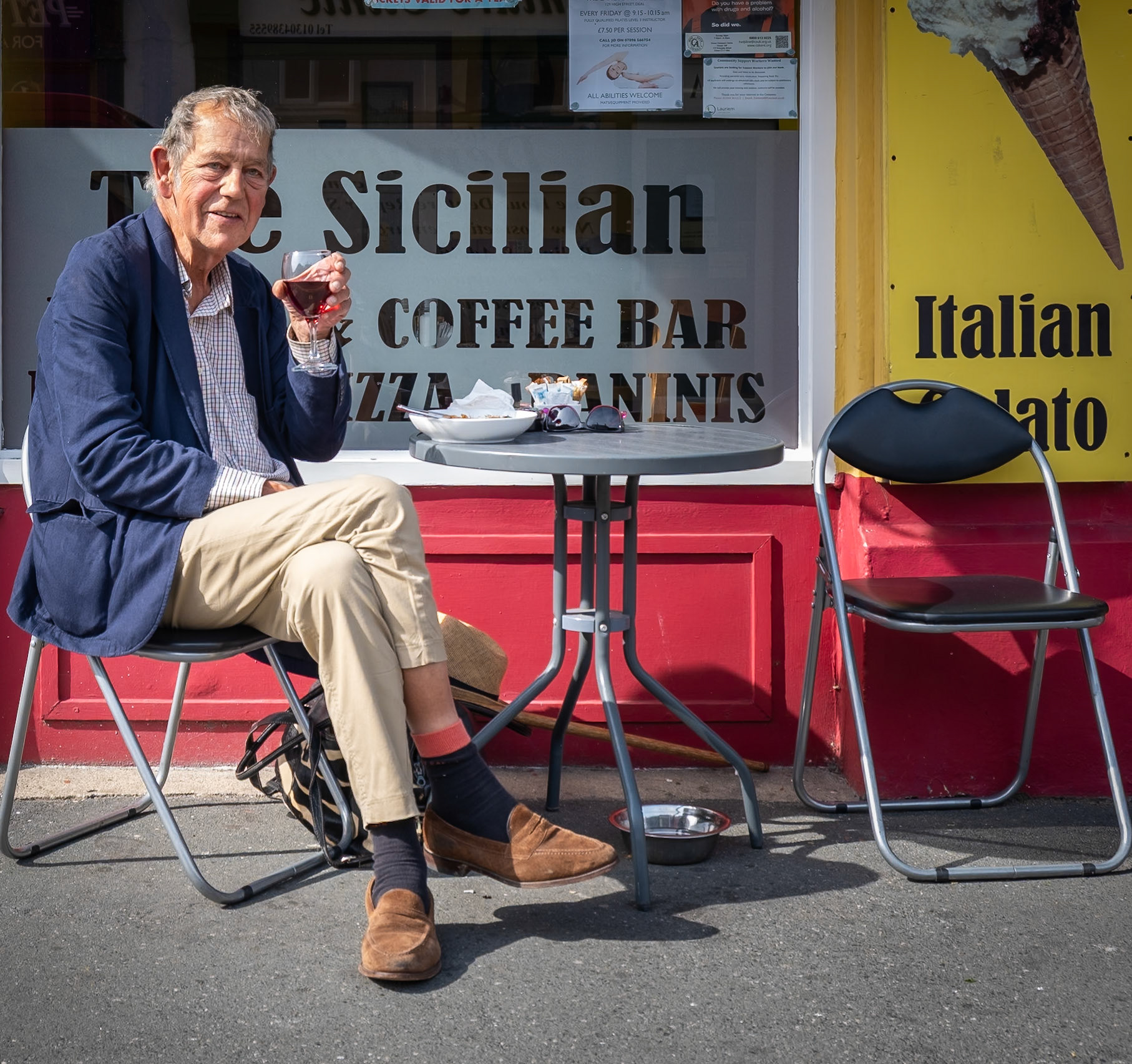 Robert Baker, who was enjoying a late lunch at the Sicilian, Stanhope Street. Robert is a designer goldsmith who won 12 national awards for his work. He designed and made gold artifacts for the rich and famous, including the Royal Family.  8th August, 2025.