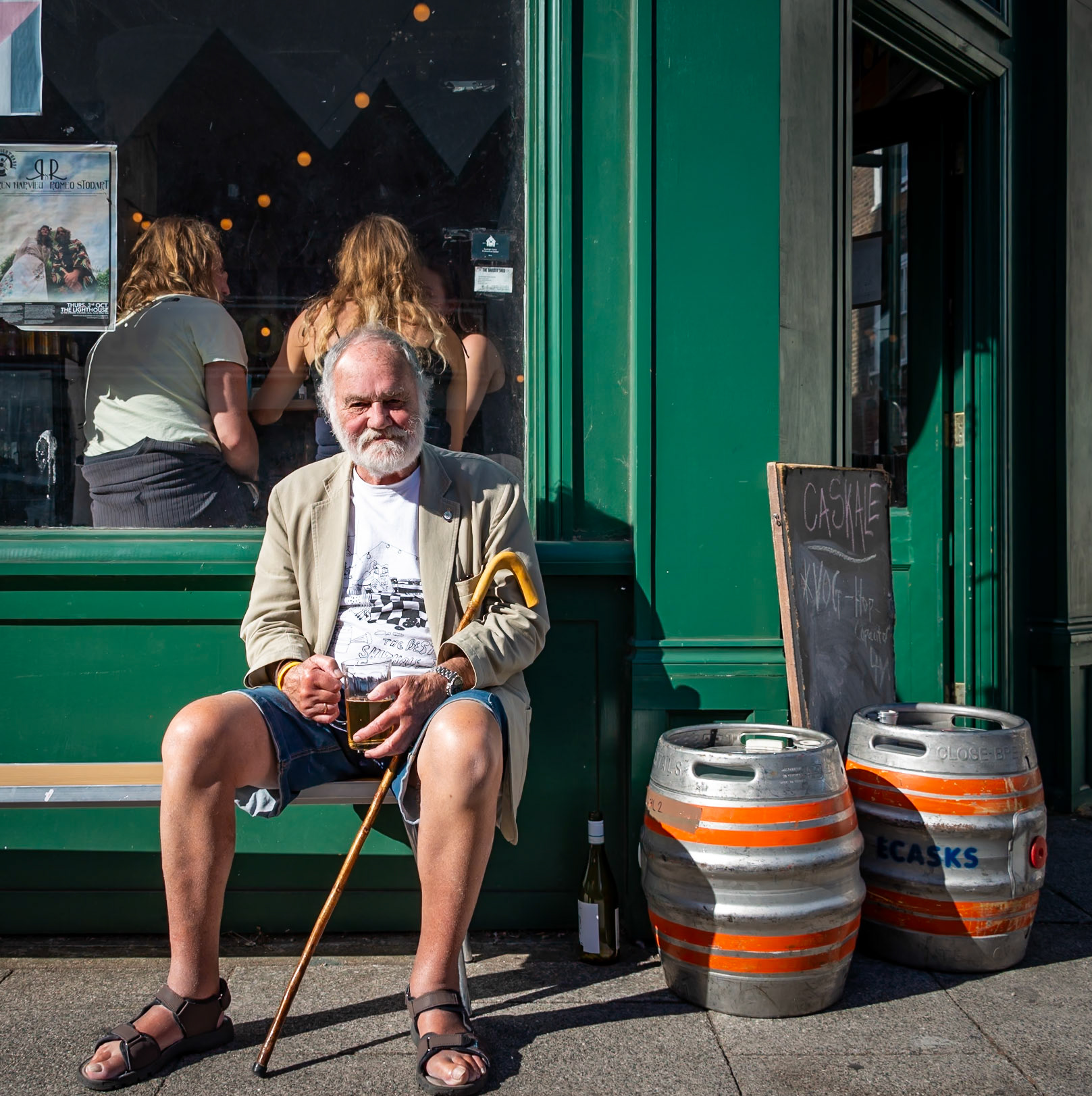 Andrew, a Cellist, enjoying a beer in the afternoon sun, Smugglers Records and Bar, King Street, 14th September, 2024.