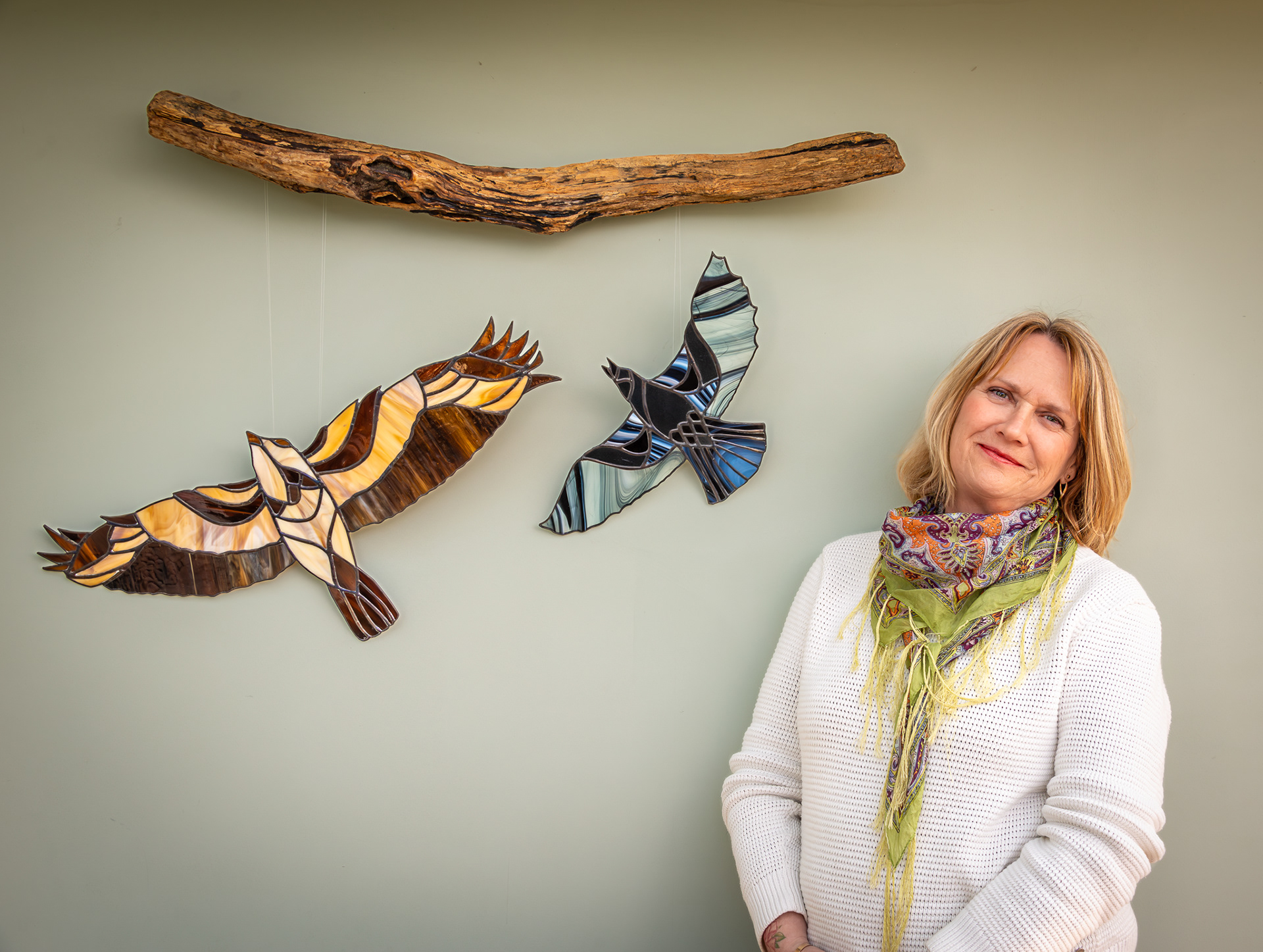 A couple of shots of Wendy Atkins, photographer, painter and stained glass artist taken in her studio/workshop last week.