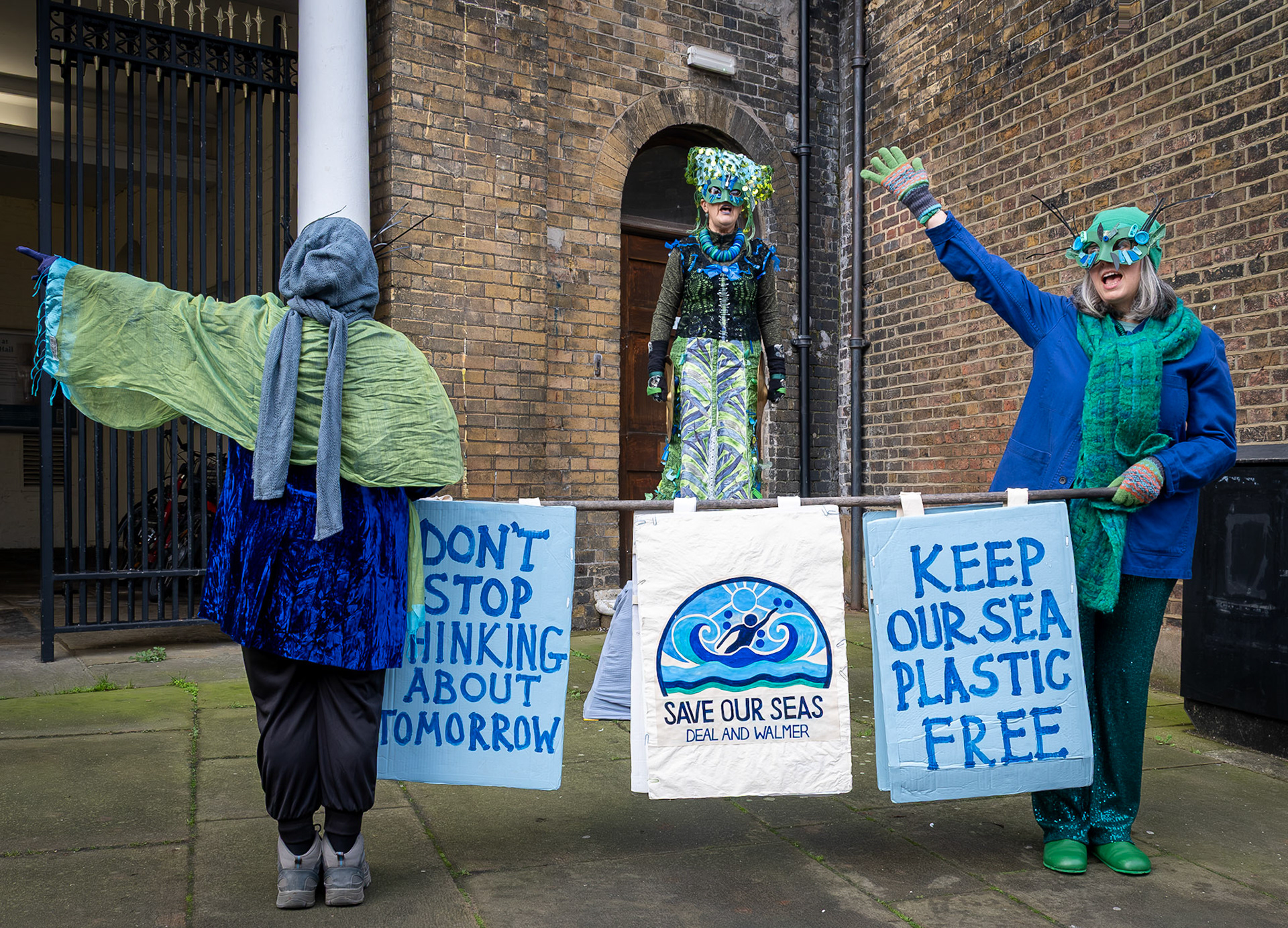 Helen, Helen and Pat campaigning against our global dependence and misuse of plastics. Cimate Day, Deal Town Hall, 18th November, 2025.