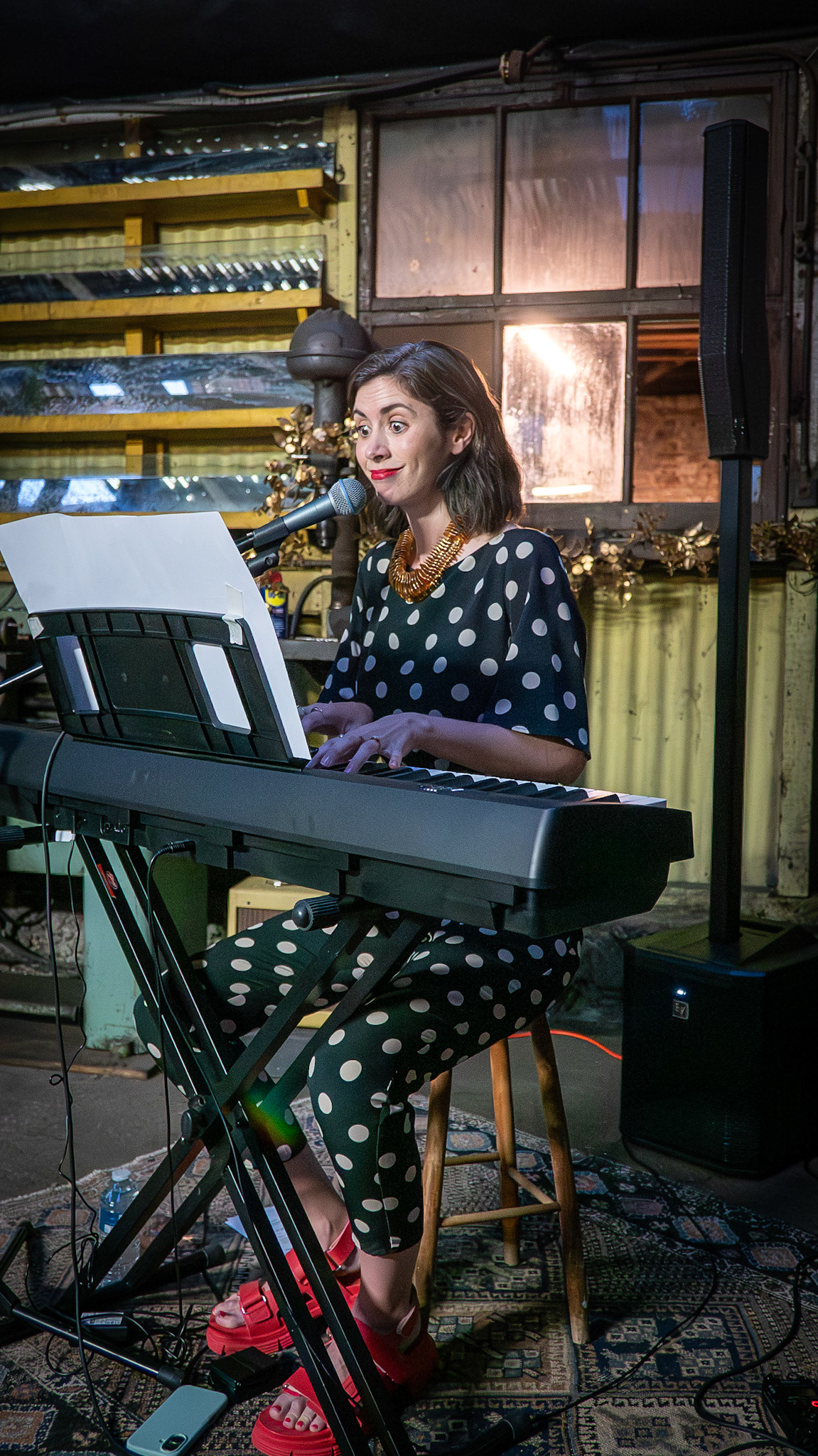 Anna Byrne perfoming her hormonal comedy cabaret, testing her new material for the Edinburgh Festival. Anna reminded me of the razor-sharp wit of Victoria Wood, tackling female sexuality by contrasting genteel melodies with blunt, "hormonal" confessions. The Test Shed/Green Garage, Station Road, Walmer, 23rd May, 2026. 