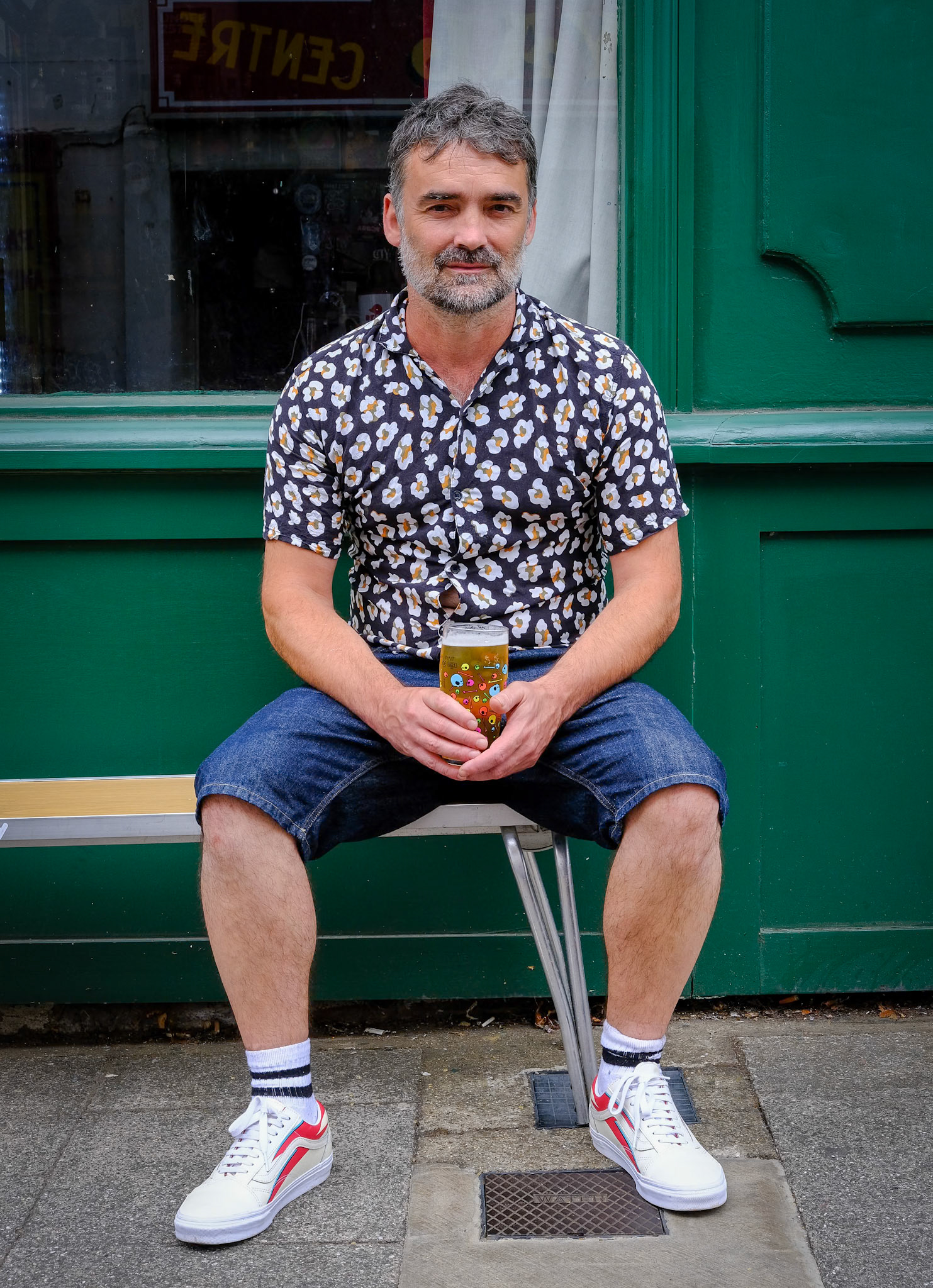 Dave, a graphic designer currently becoming a fine artist. Smuggler's Records, King Street, 12th July, 2025.