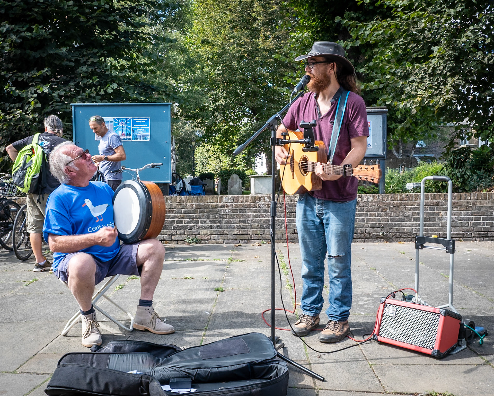 Stuart and Coz busking outside St George's Church, 5th September, 2026.