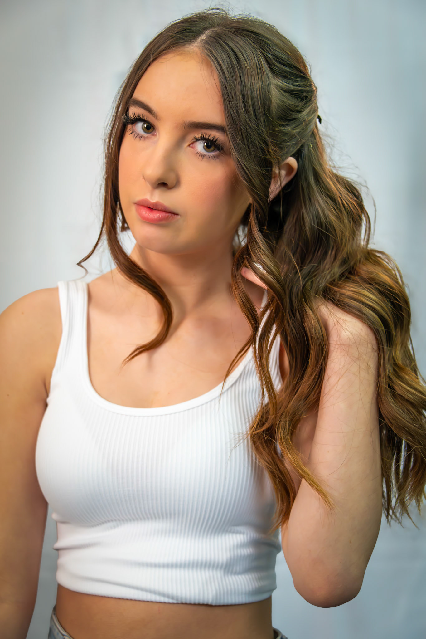 Daisy, a student at Canterbury College. Photographed at a pop-up studio, Deal Photographers' Portrait workshop, 28th February, 2024.