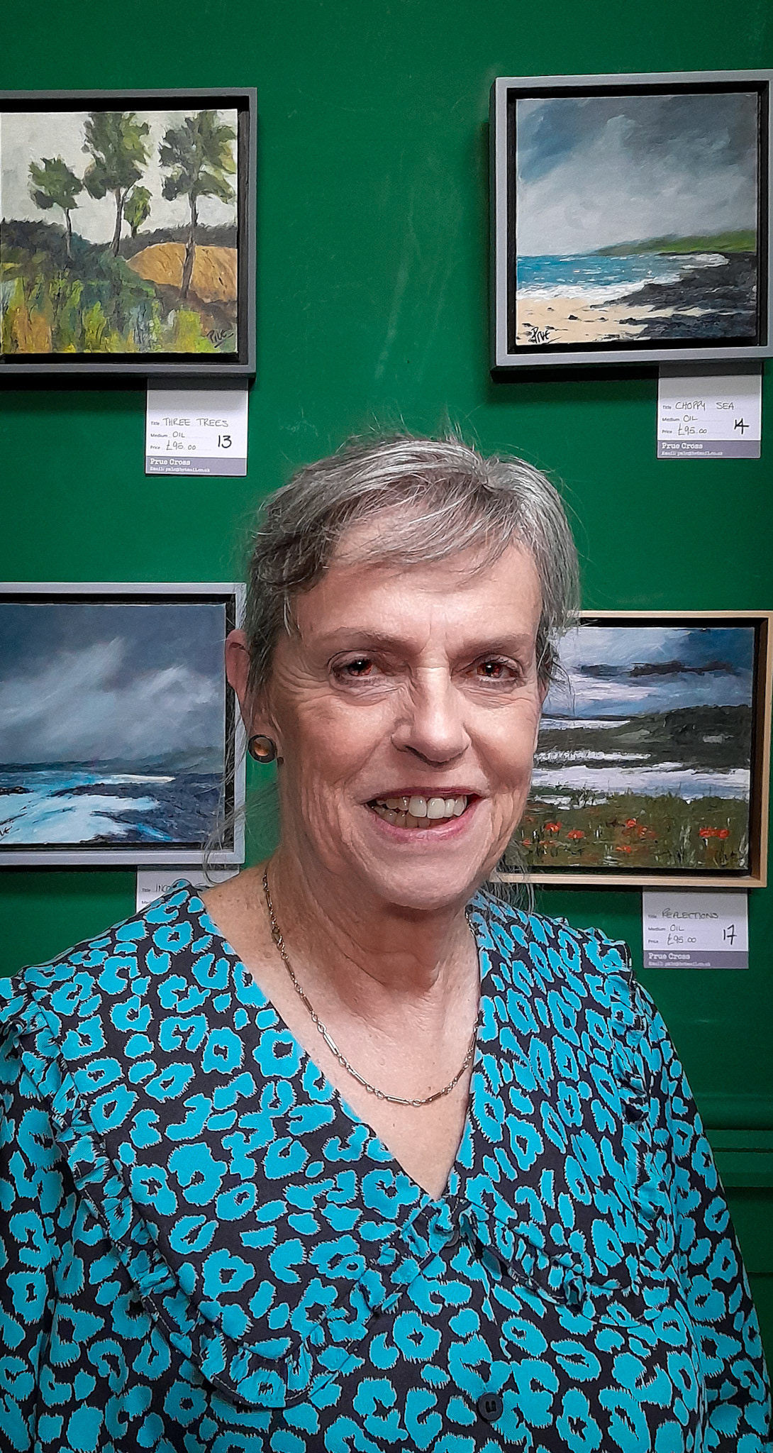 Prue Cross, a painter of semi-abstract land and seascapes. Prue has an interest in multimedia art which influenced her career in upholstelry and textiles. Private viewing, SEAs Gallery, Astor Theatre, 2nd April, 2025.