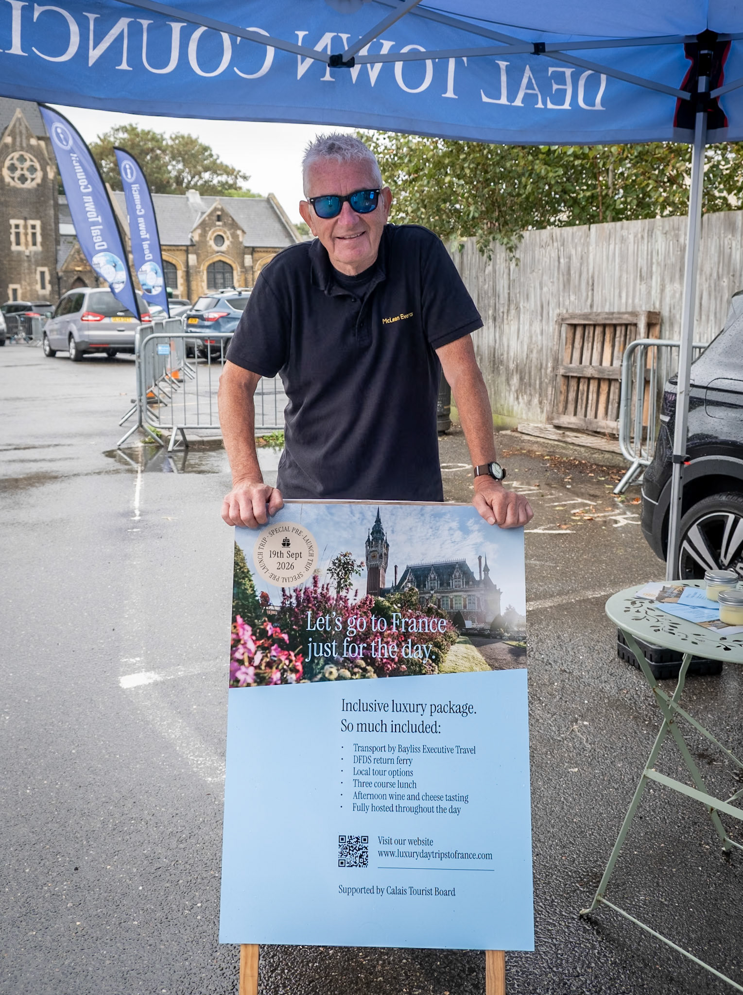 Nick Needs an event organiser with 40 years experience has created a link with the Calais Tourist Board to run all inclusive, luxury day trips from Deal to its nearest French town. Deal Market, 29th August, 2026. www.luxurydaytripstofrance.com 