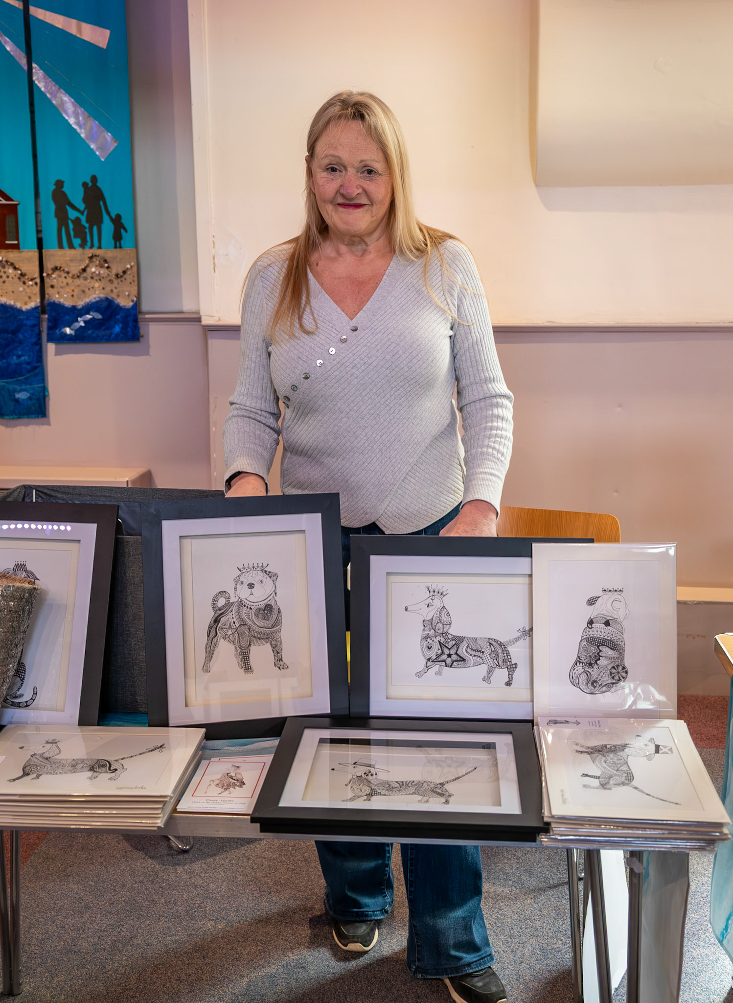 Marian Clarke, artist, at the Small is Beautiful launch event for next month's Open Studios. Marian had a very interesting career which included managing royal palaces around the world. St George's Church, 16th May, 2026.