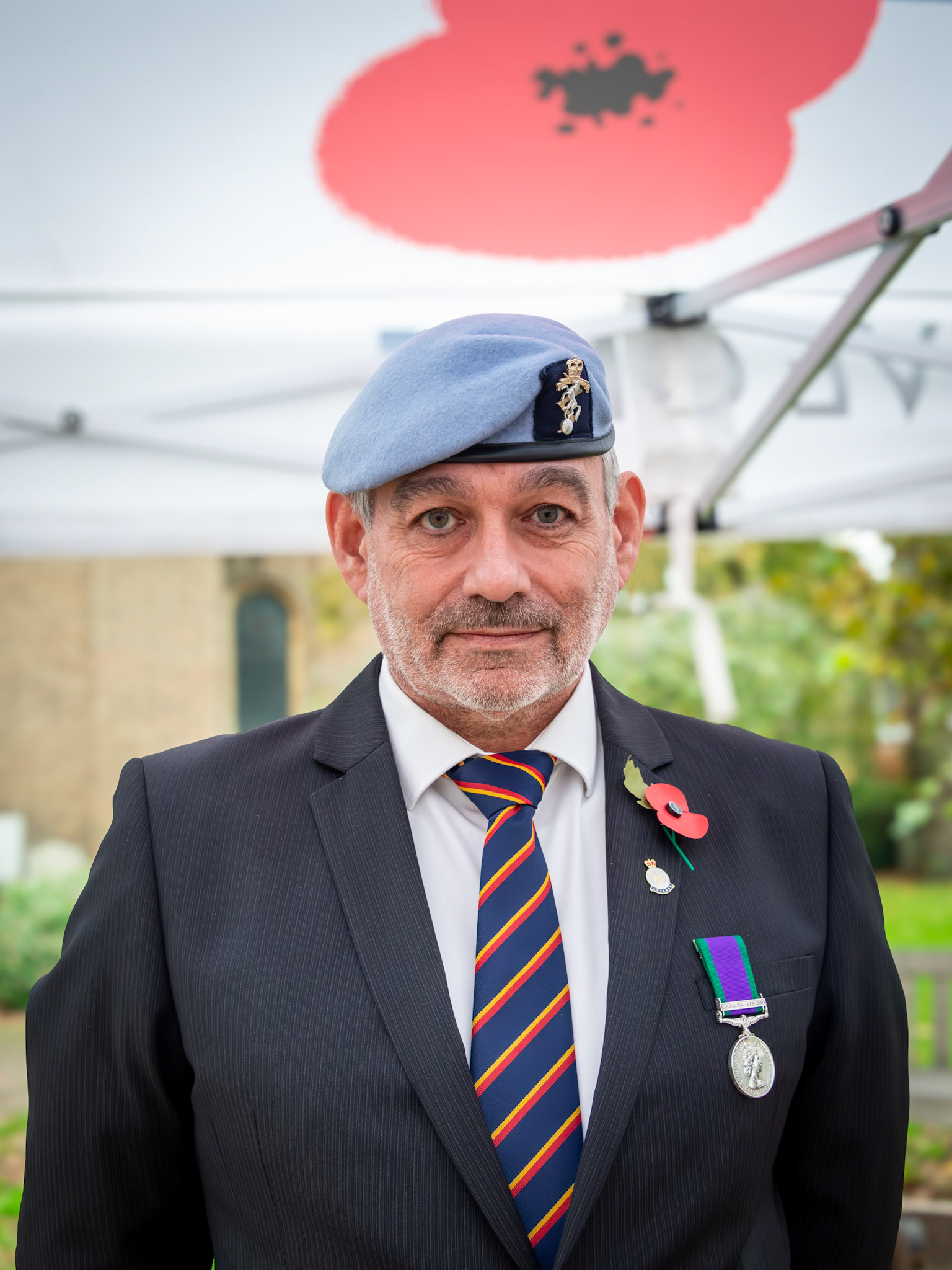 Paul, ex military, selling poppies outside St Georges Church, 2nd November, 2024.