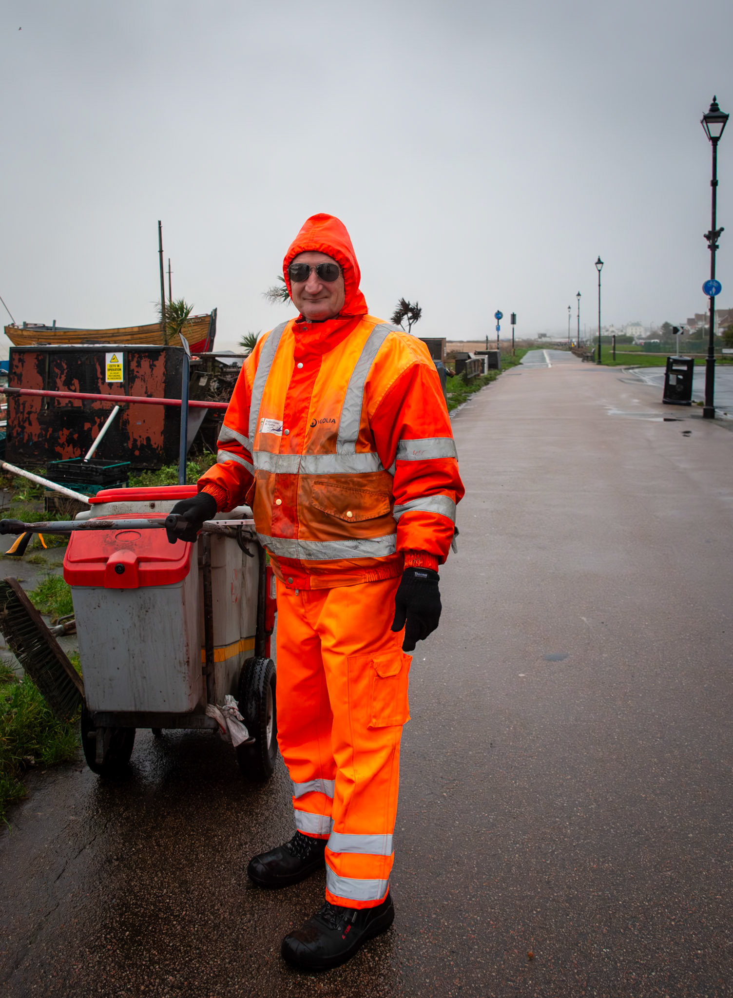 Steve, an employee of Veolia Environmental Services, cleaning the seafront, 1st January, 2025.