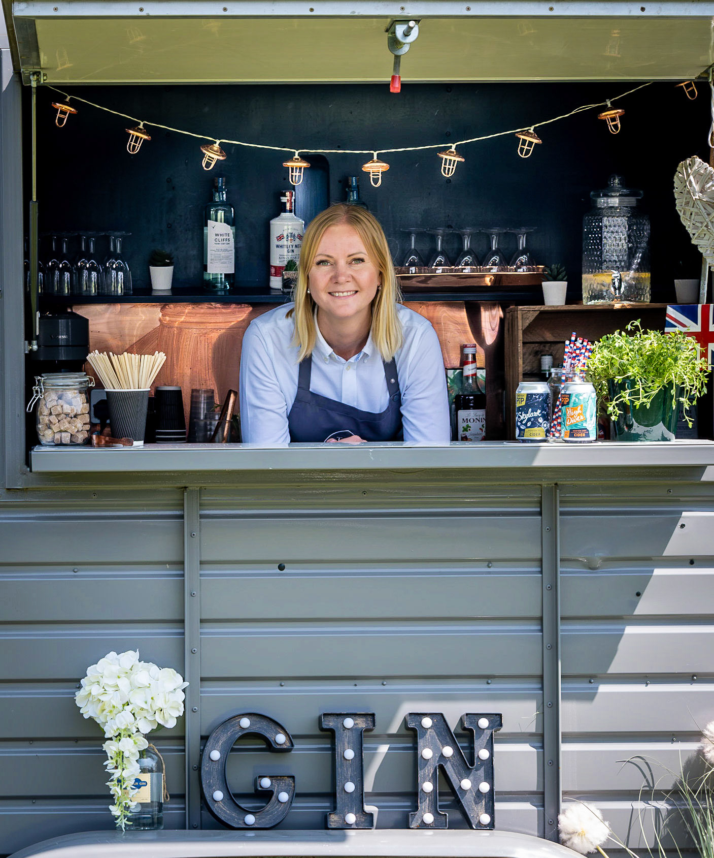 Agnes at her bar, the 'Tin and Tonic' during the Walmer Food and Drink Festival, Saturday, 27th June.
